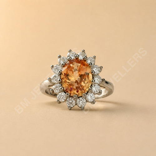 925 Sterling Silver "The Citrine Sunflower" Topaz Classic Sunburst Halo Ring - BM Jewellers (Image 2 of 3)