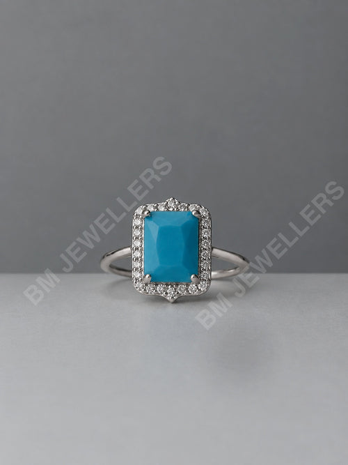"The Emerald Cut Turquoise Halo" Feroza Ring - BM Jewellers