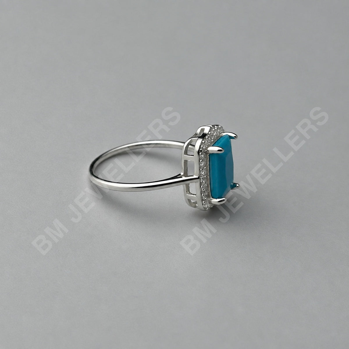 "The Emerald Cut Turquoise Halo" Feroza Ring - BM Jewellers