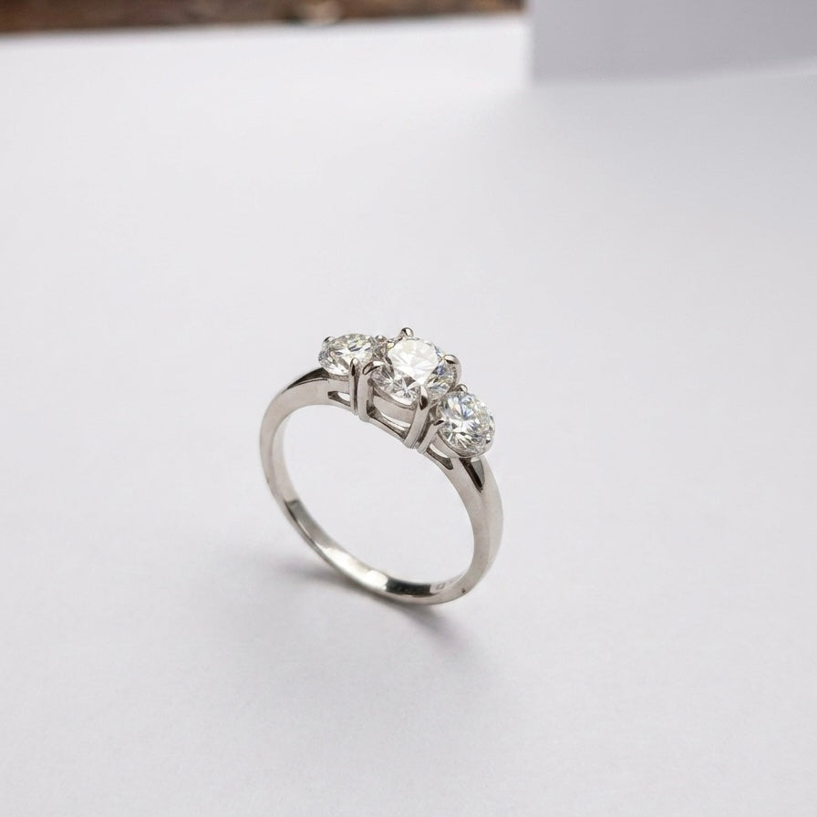 Three Stone Round Cut Moissanite Ring in 925 Sterling Silver