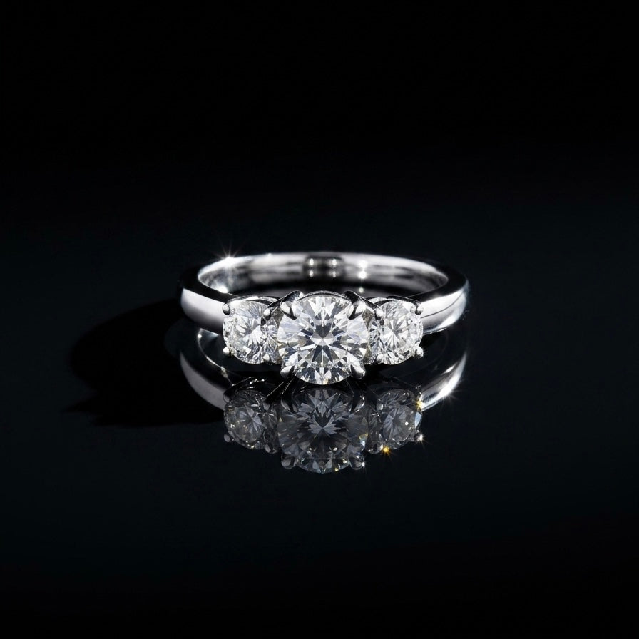 Three Stone Round Cut Moissanite Ring in 925 Sterling Silver