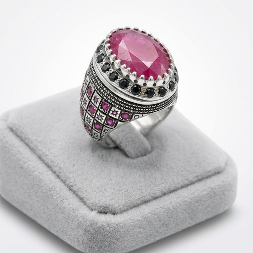 Red Ruby & Blue Sapphire Sterling Silver Ring (Yaqoot & Neelam)