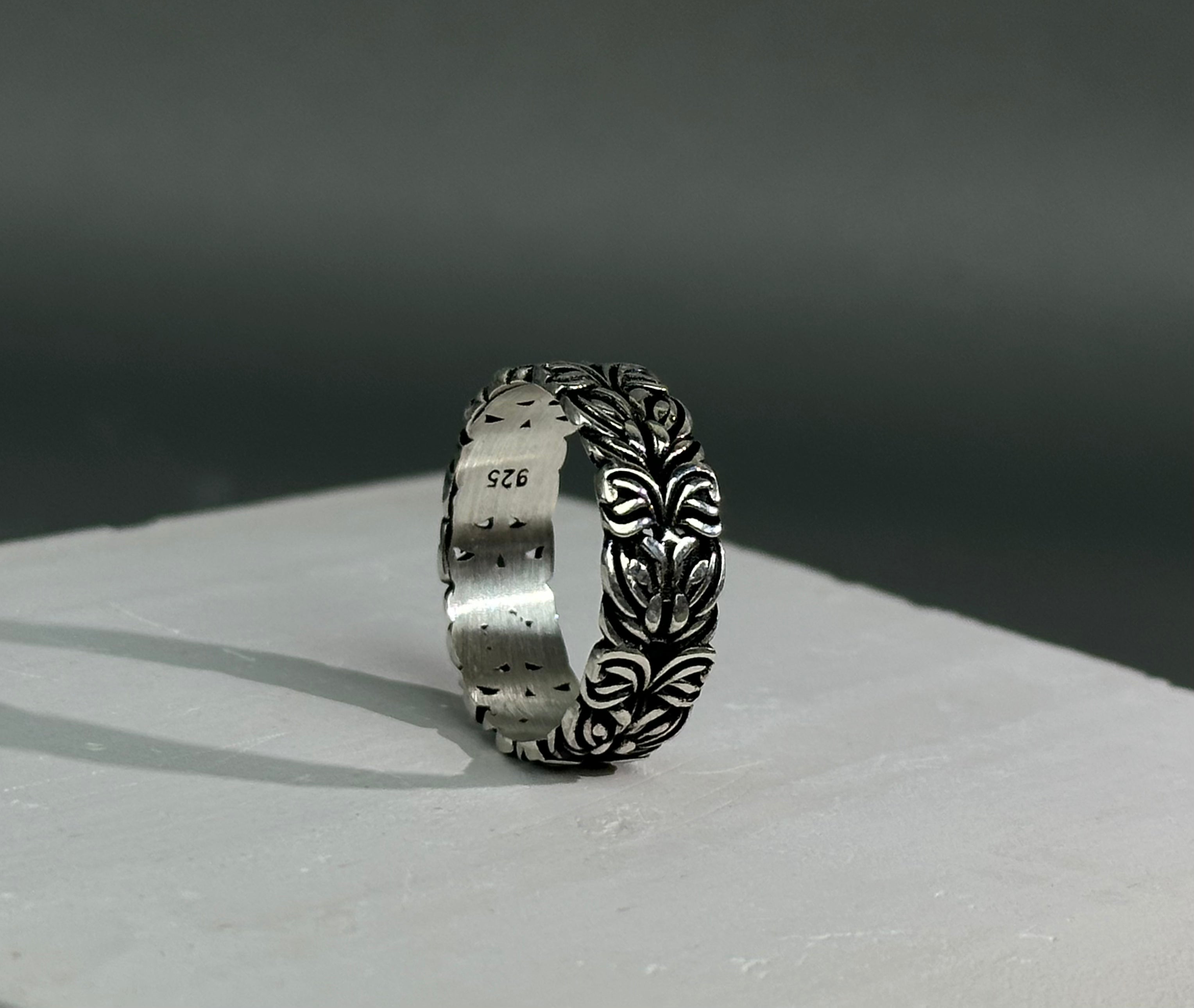 Botanical Leaf Sterling Silver Wedding Band – Marriage Ring