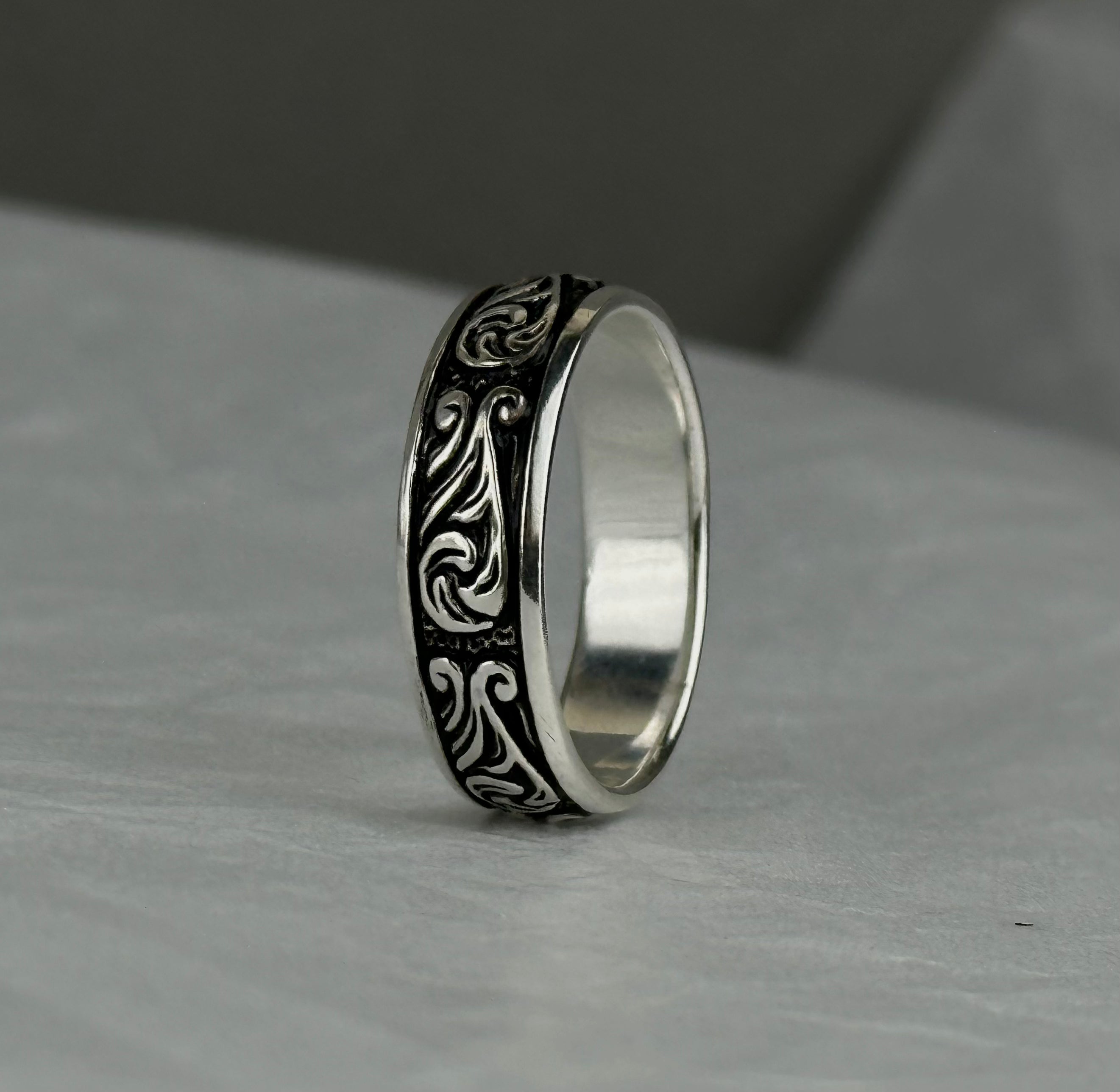 Scroll Band Ring – Antiqued Vintage Filigree Swirl Ring for Men & Women