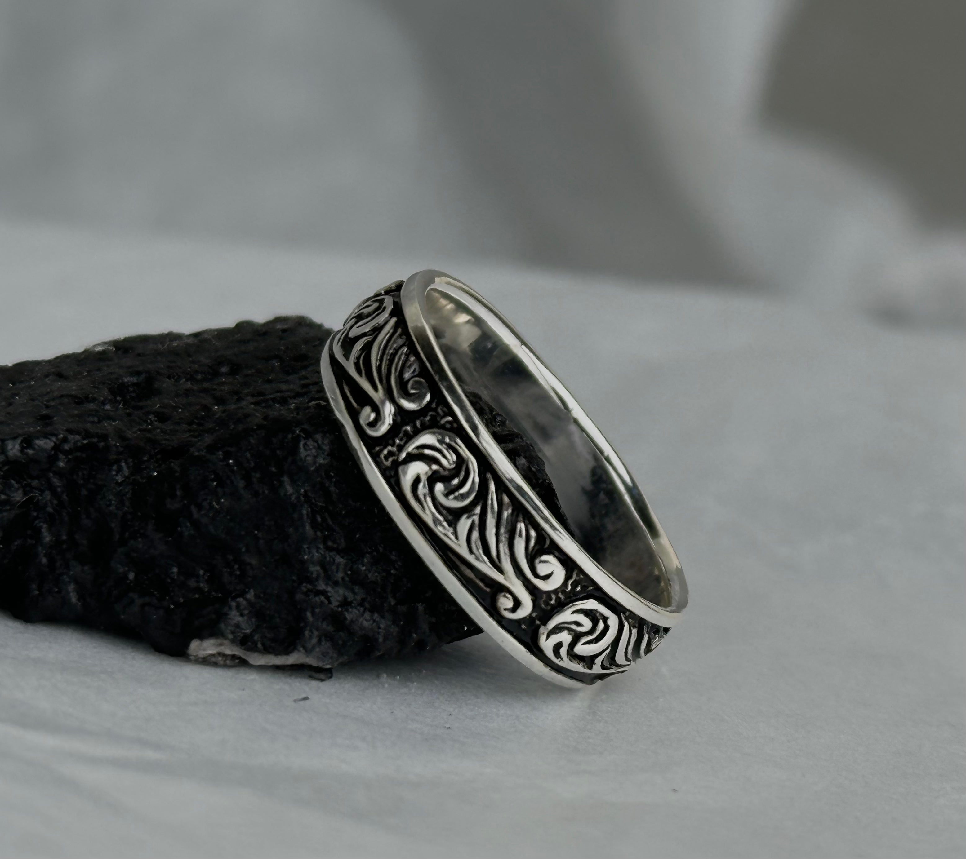 Scroll Band Ring – Antiqued Vintage Filigree Swirl Ring for Men & Women