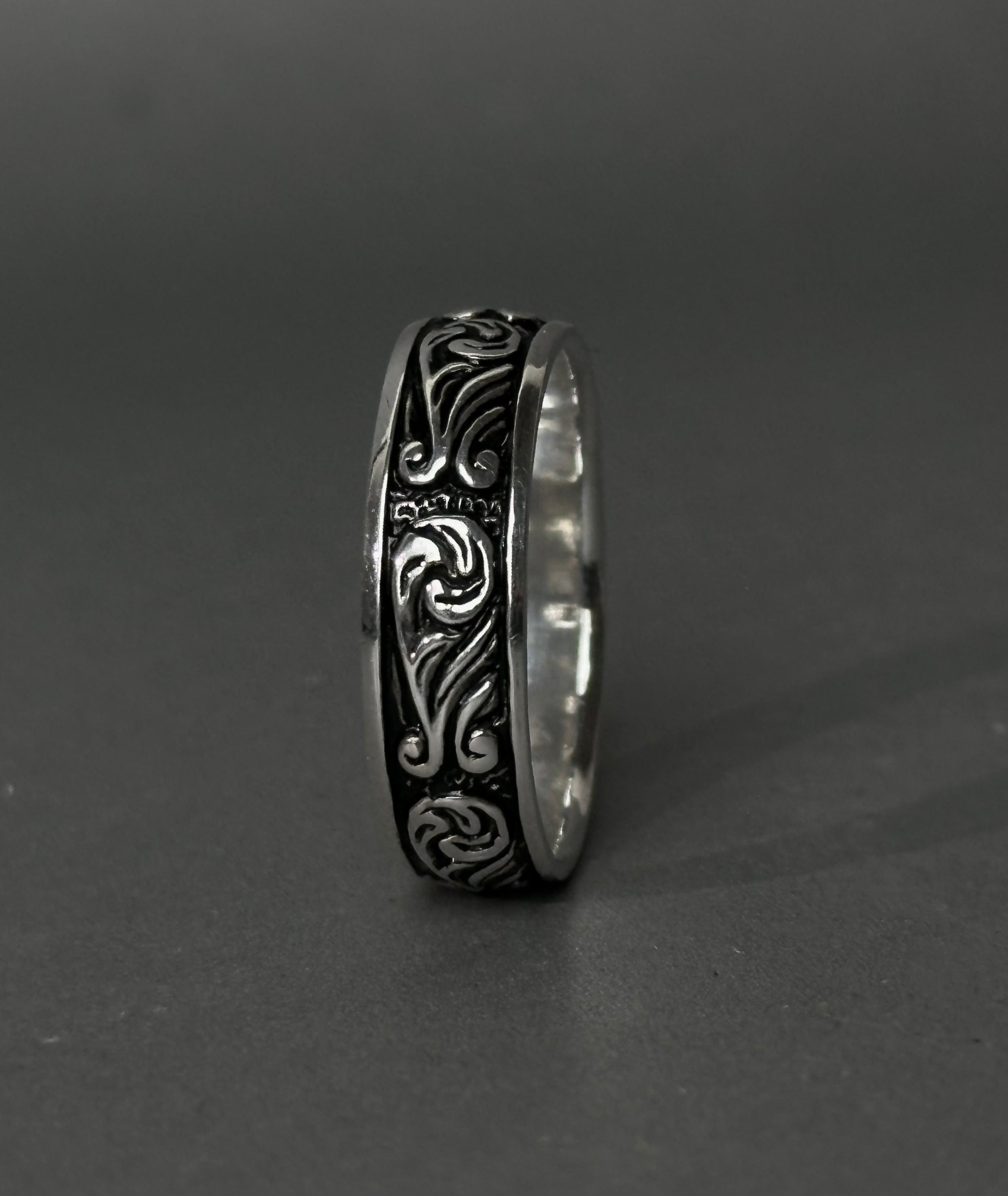 Scroll Band Ring – Antiqued Vintage Filigree Swirl Ring for Men & Women