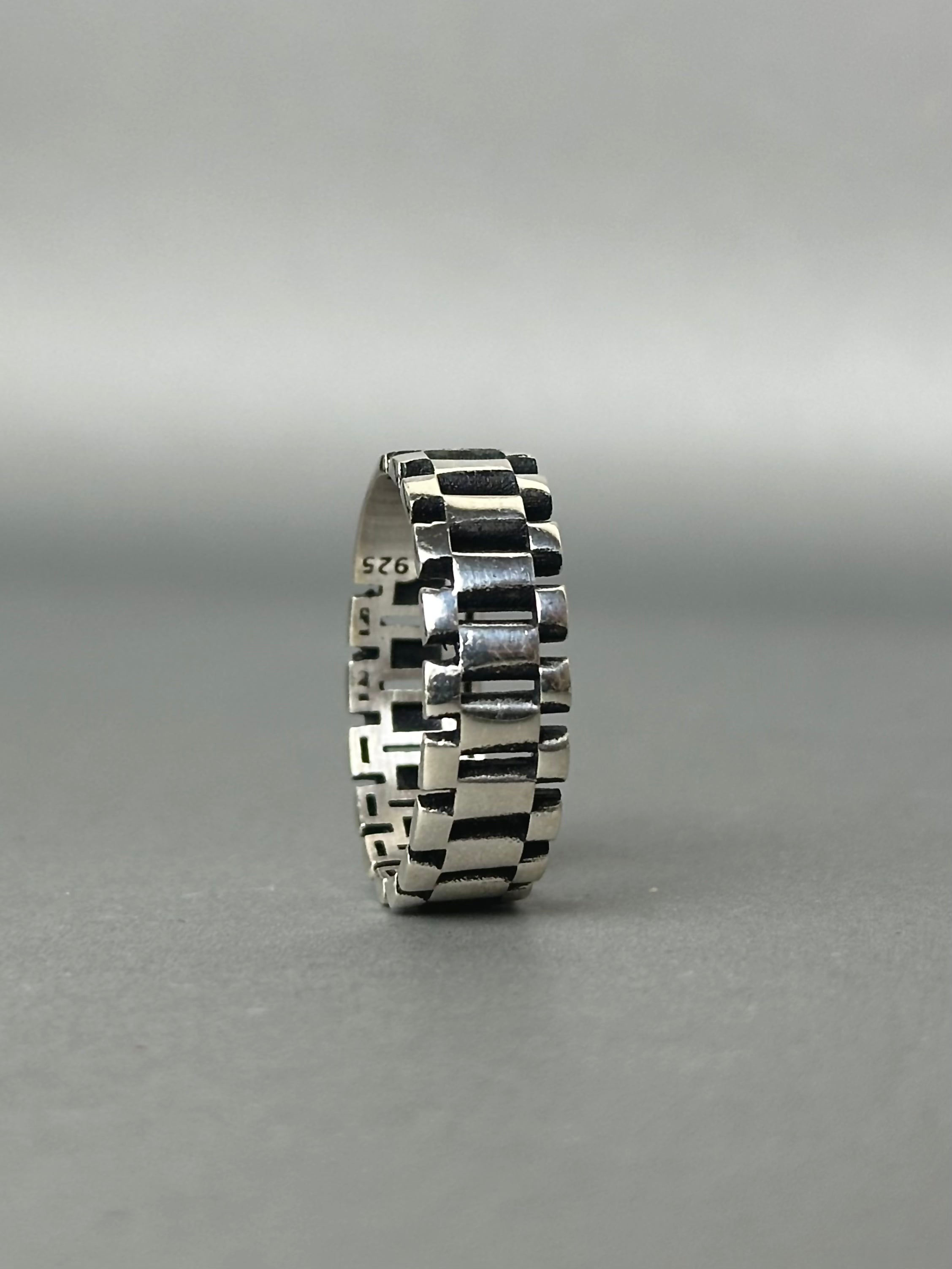 Men's Sterling Silver Watch Link Band Ring – Industrial Style Chain Design