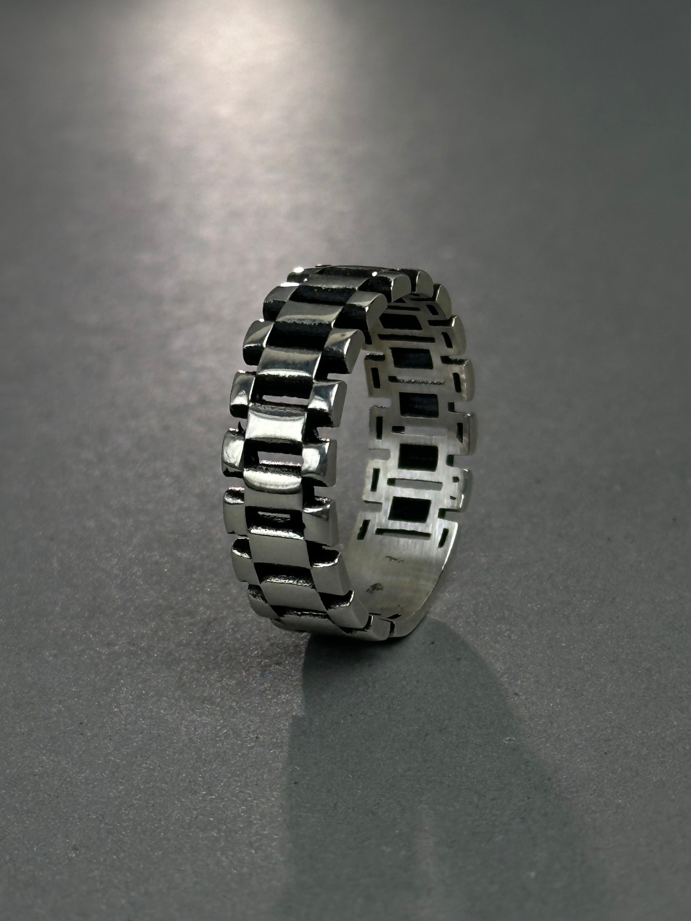 Men's Sterling Silver Watch Link Band Ring – Industrial Style Chain Design