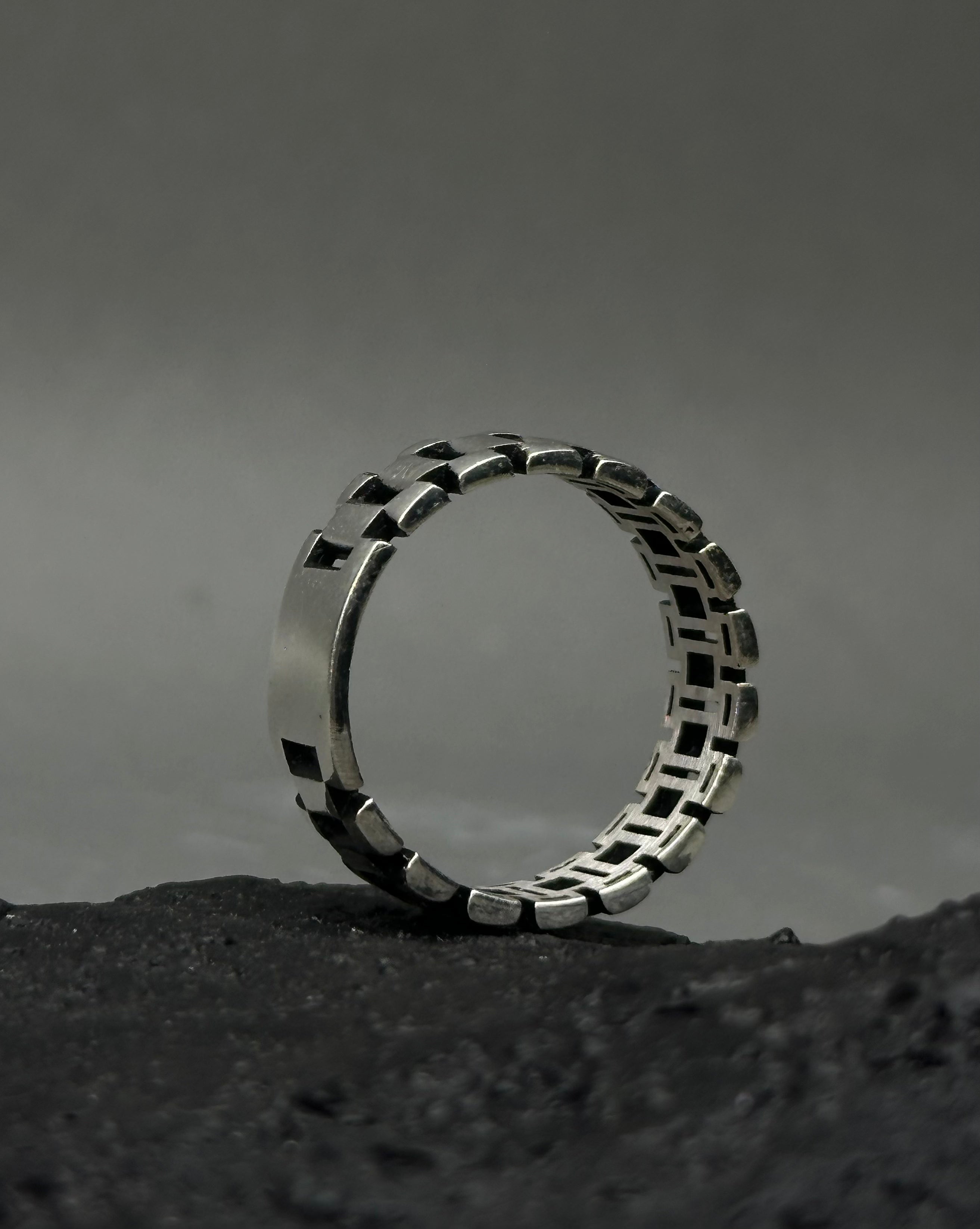 Men's Sterling Silver Watch Link Band Ring – Industrial Style Chain Design