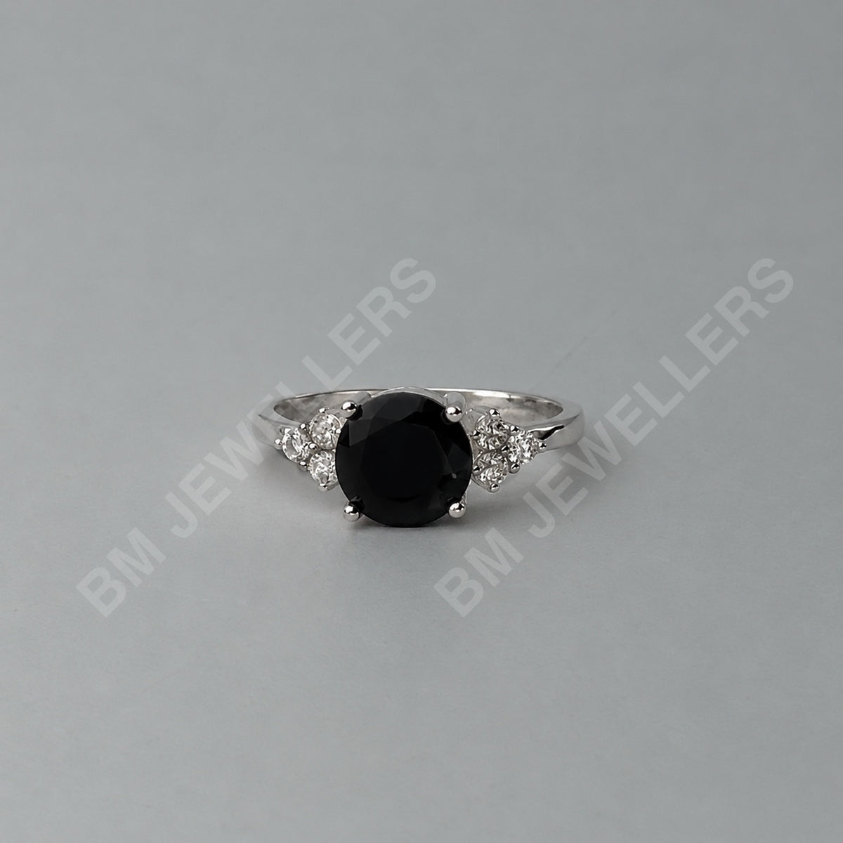"The Round Black Trio Cluster Solitaire" Midnight Stone Ring in 925 Silver - BM Jewellers