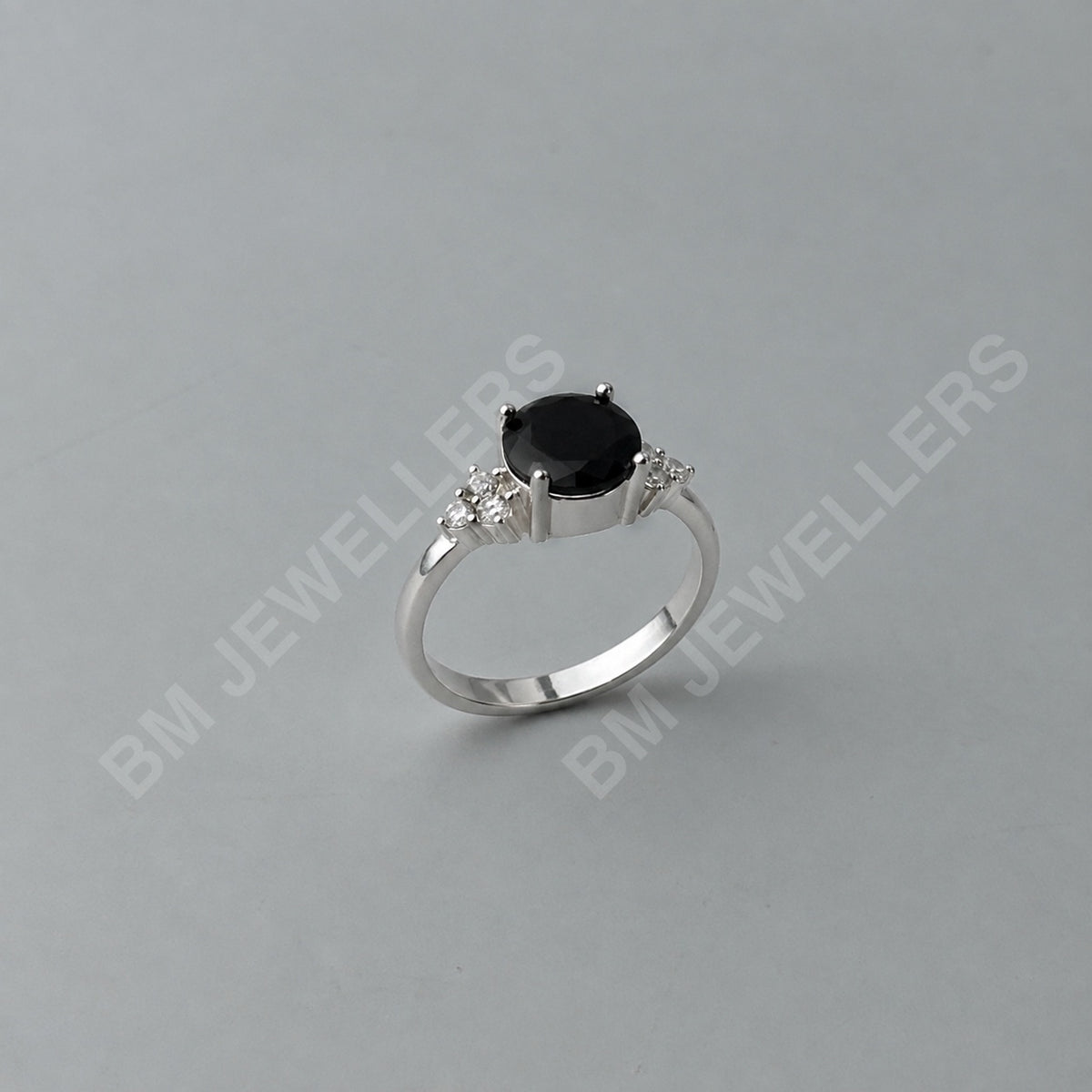 "The Round Black Trio Cluster Solitaire" Midnight Stone Ring in 925 Silver - BM Jewellers
