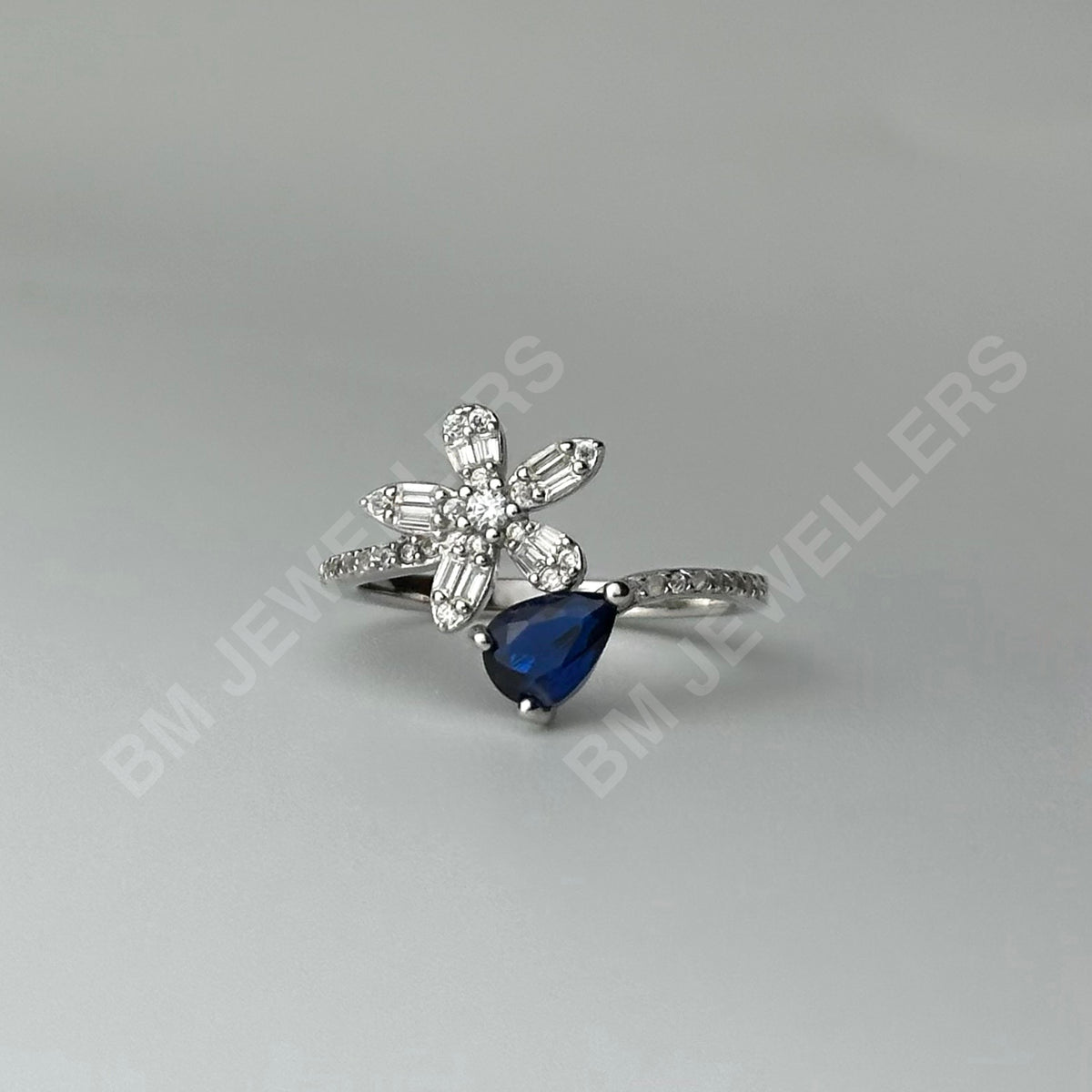 "The Sapphire Jasmine Pear Halo Suite" Blue Sapphire 4-Piece Jewelry Set in 925 Silver by BM Jewellers
