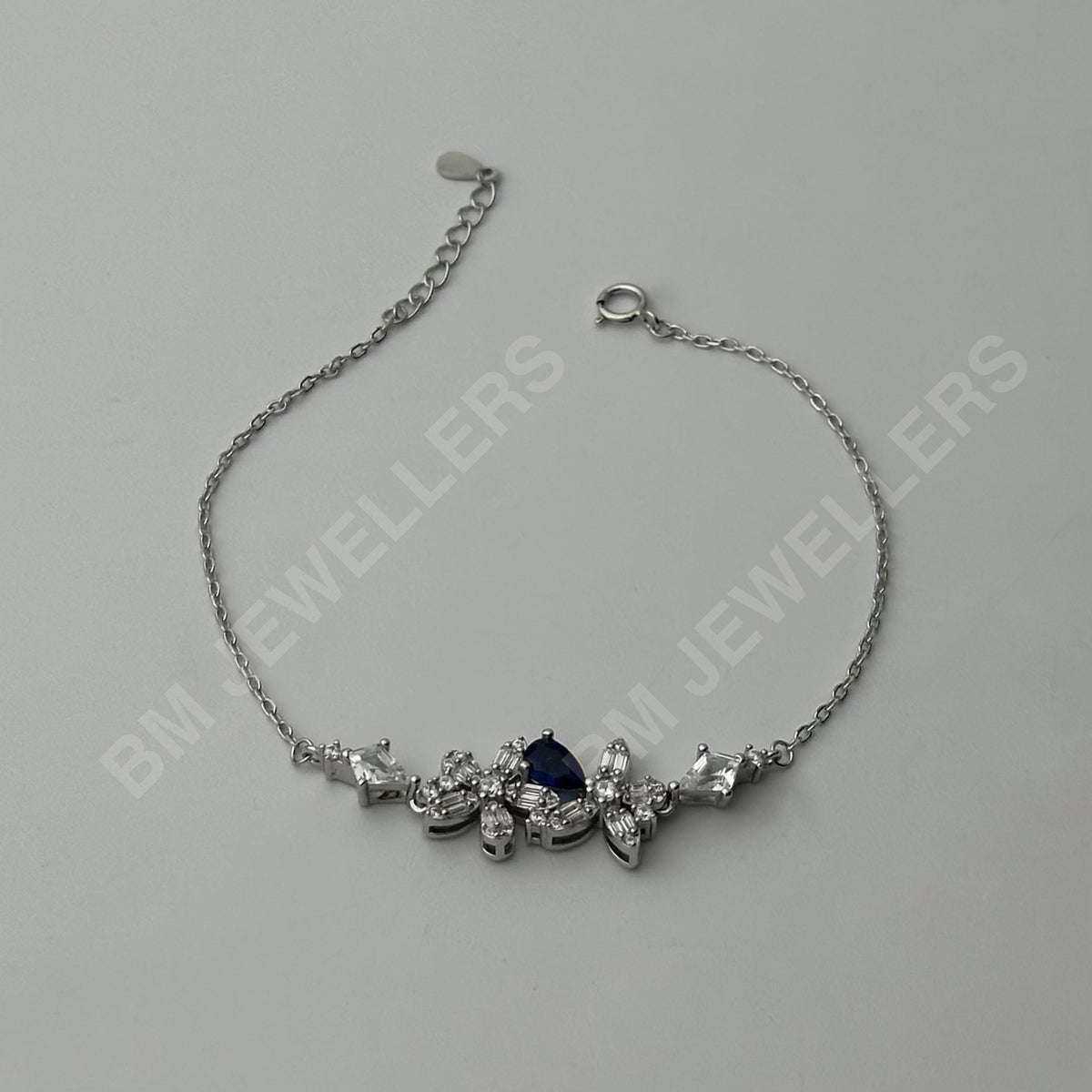 "The Sapphire Jasmine Pear Halo Suite" Blue Sapphire 4-Piece Jewelry Set in 925 Silver by BM Jewellers