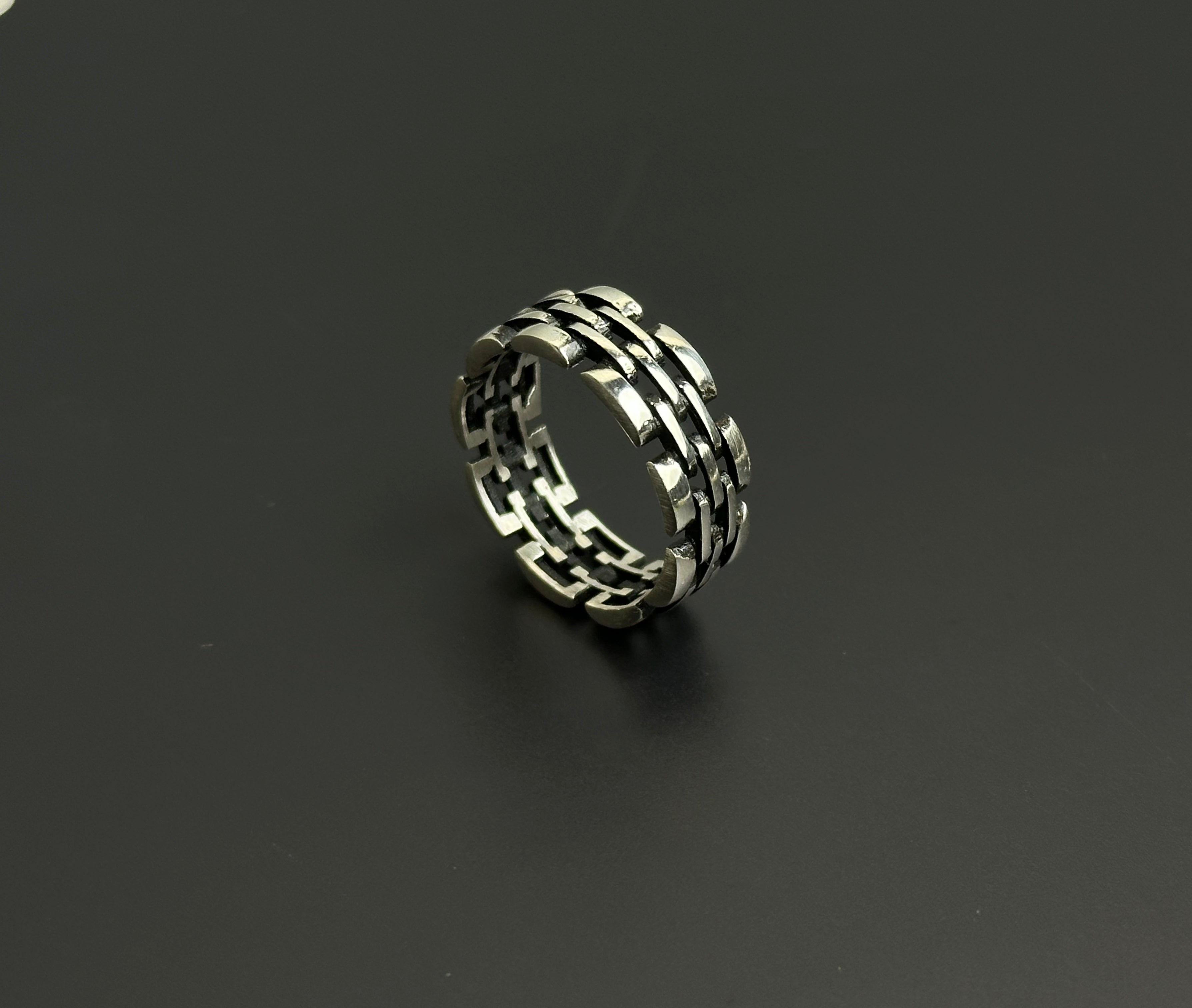 Oxidized Silver Watch Band Link Ring – Vintage Sterling Silver Chain Band