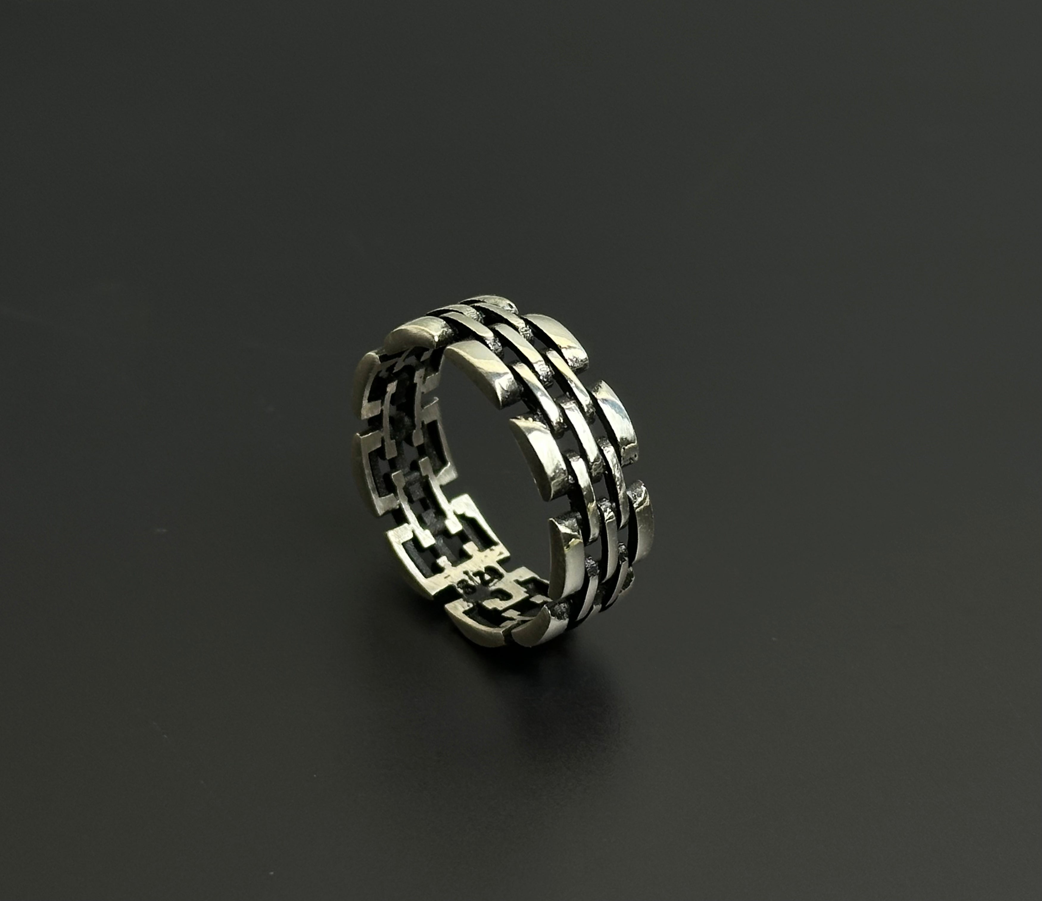 Oxidized Silver Watch Band Link Ring – Vintage Sterling Silver Chain Band