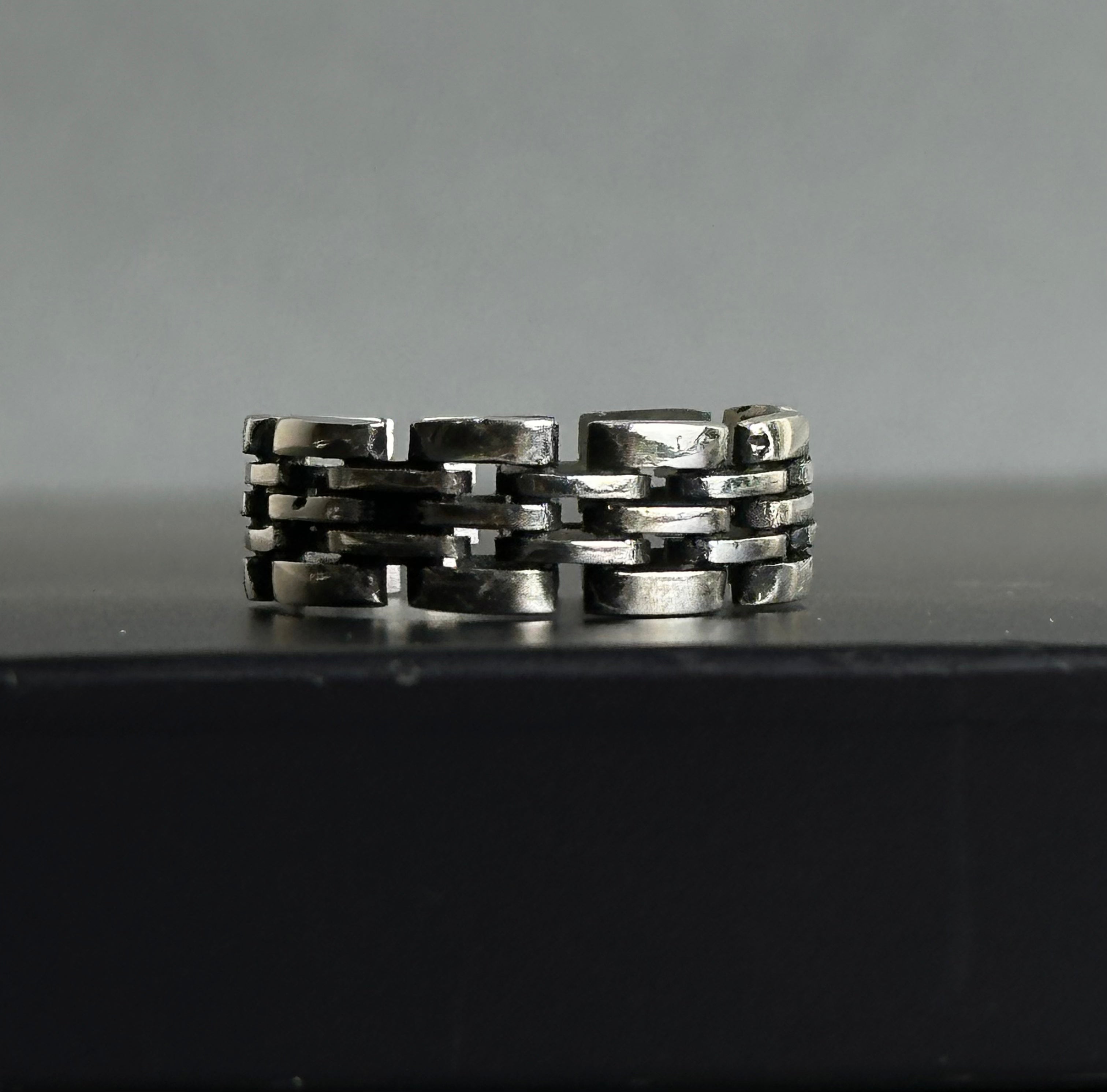 Oxidized Silver Watch Band Link Ring – Vintage Sterling Silver Chain Band
