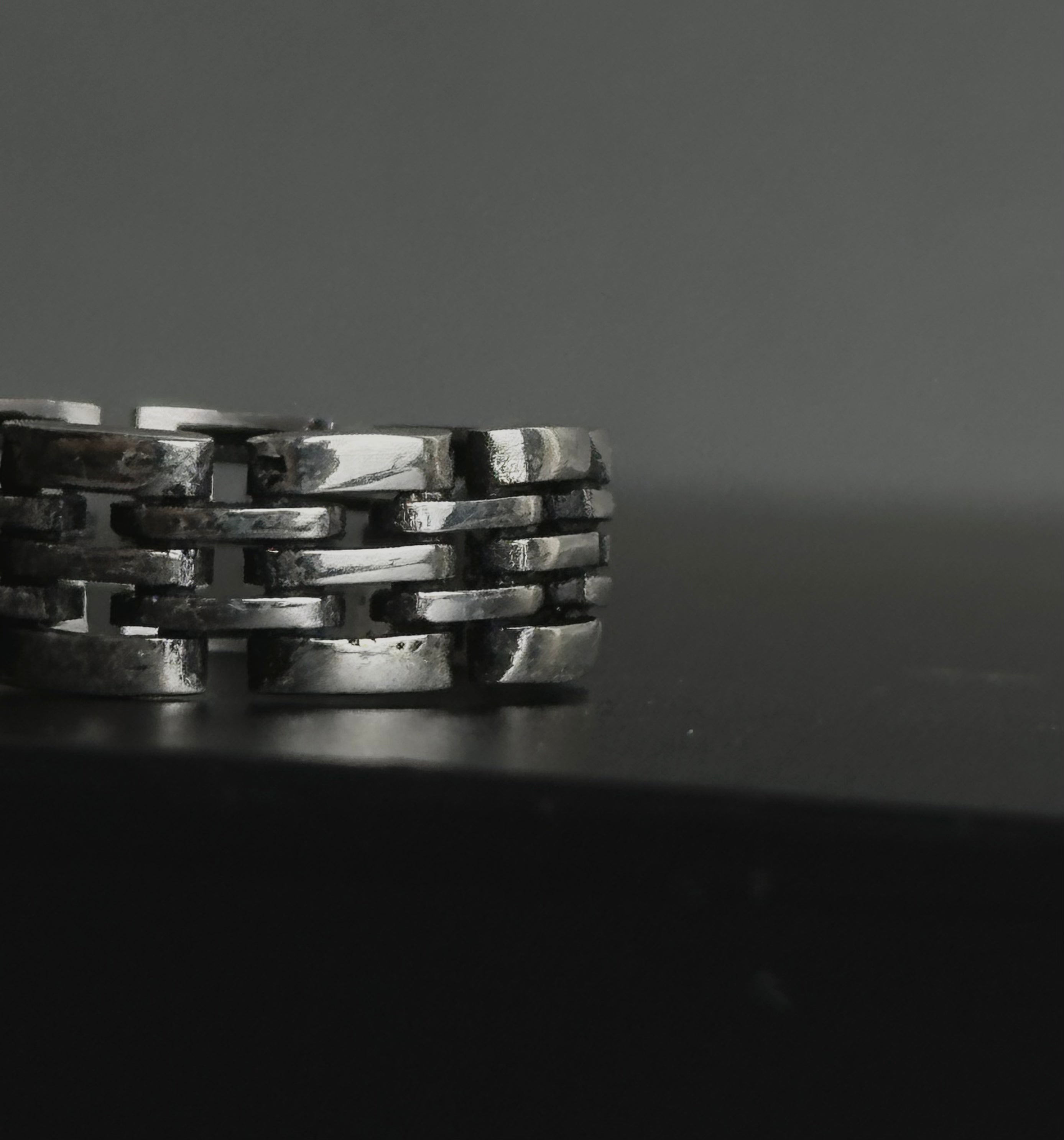 Oxidized Silver Watch Band Link Ring – Vintage Sterling Silver Chain Band