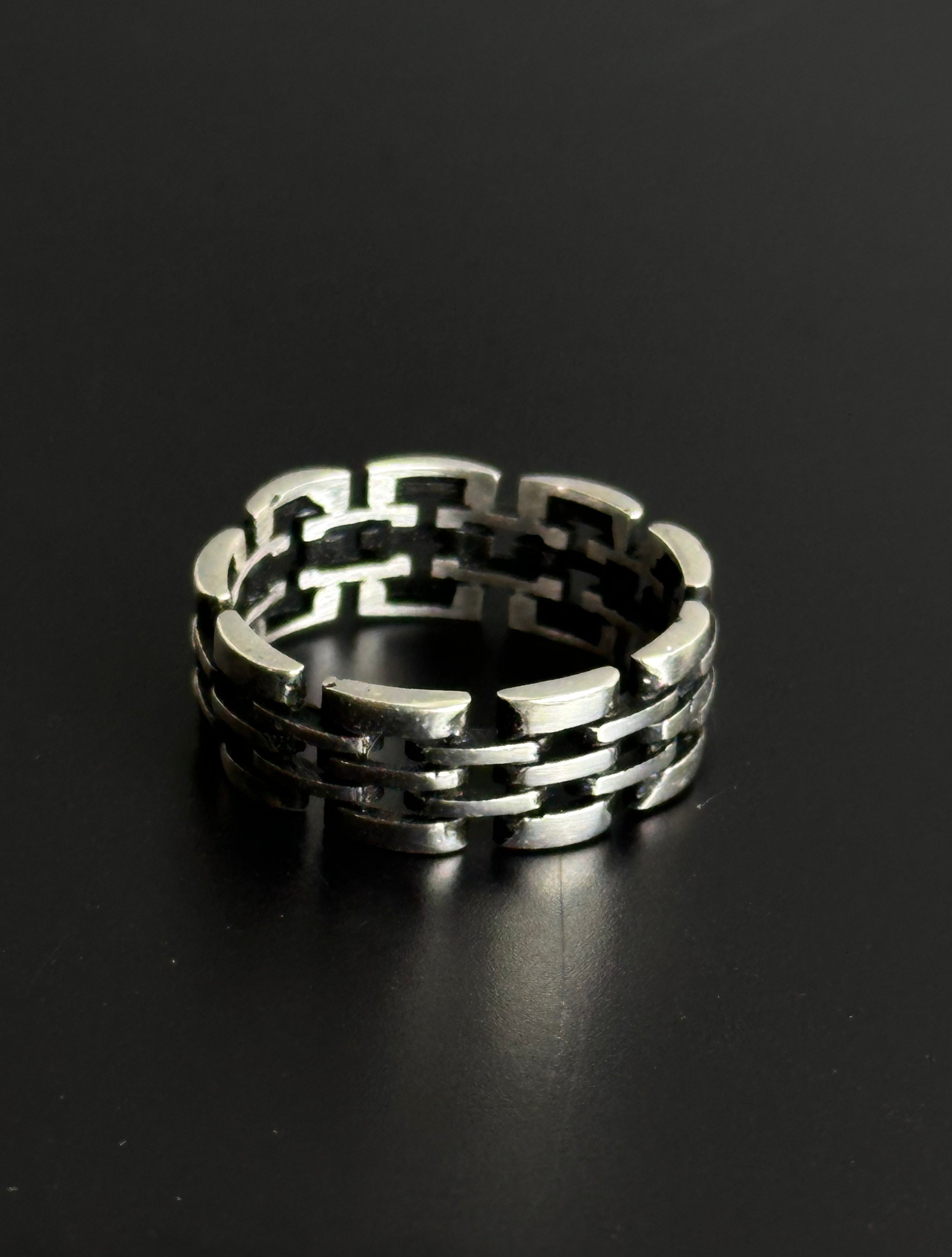 Oxidized Silver Watch Band Link Ring – Vintage Sterling Silver Chain Band