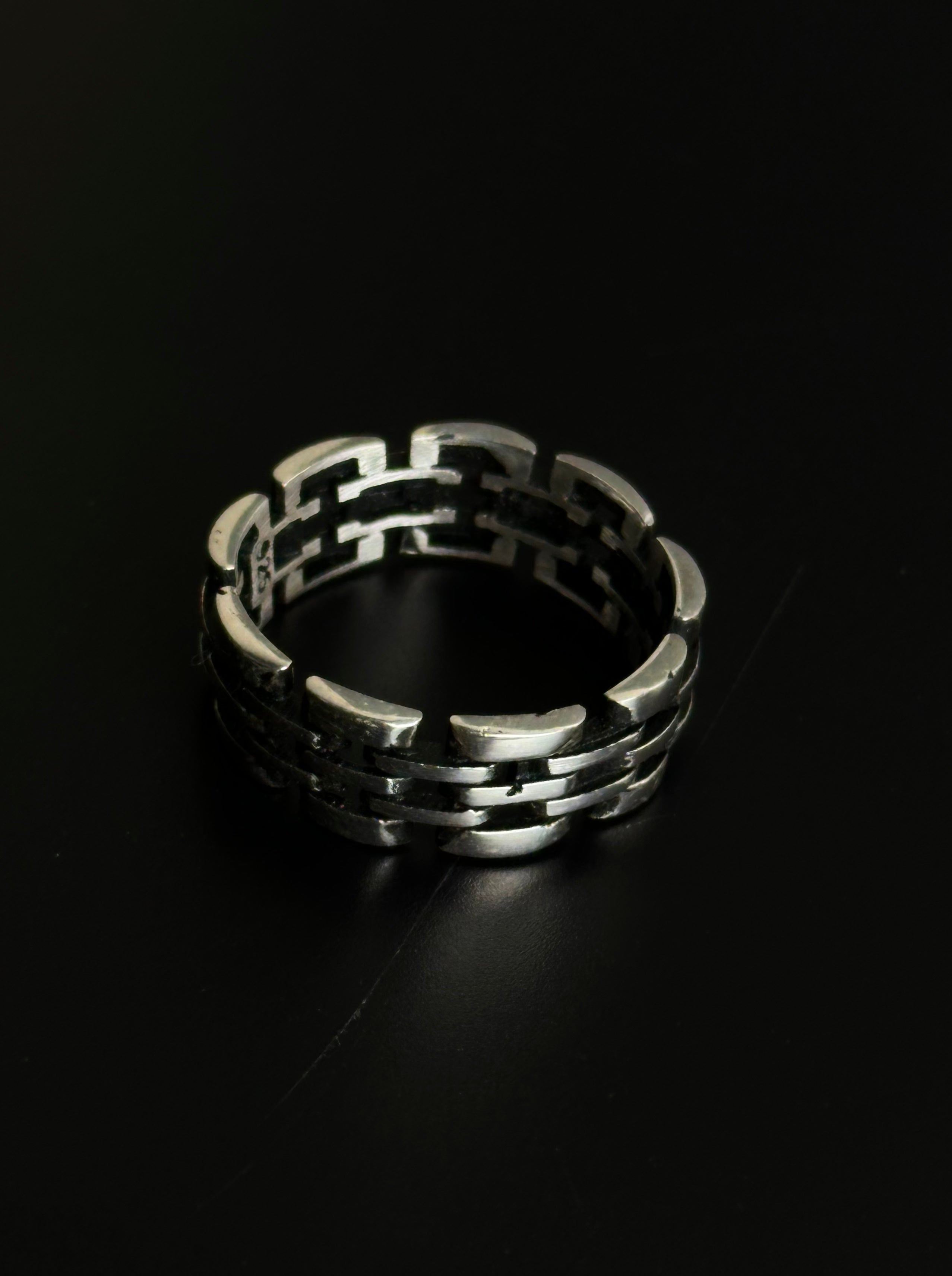 Oxidized Silver Watch Band Link Ring – Vintage Sterling Silver Chain Band