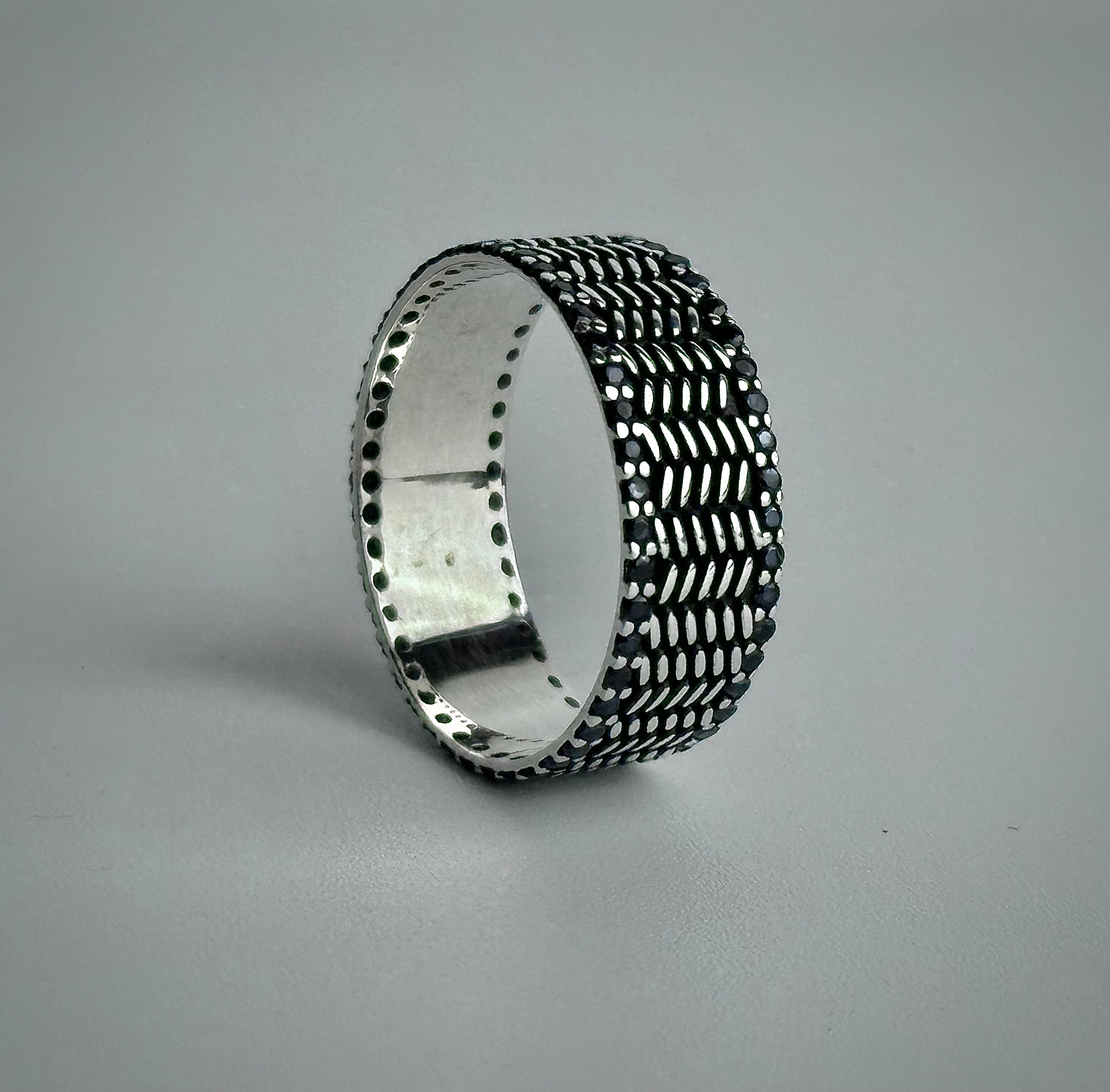 Handmade Textured Chevron Ring in 925 Sterling Silver – Oxidized Wide Band