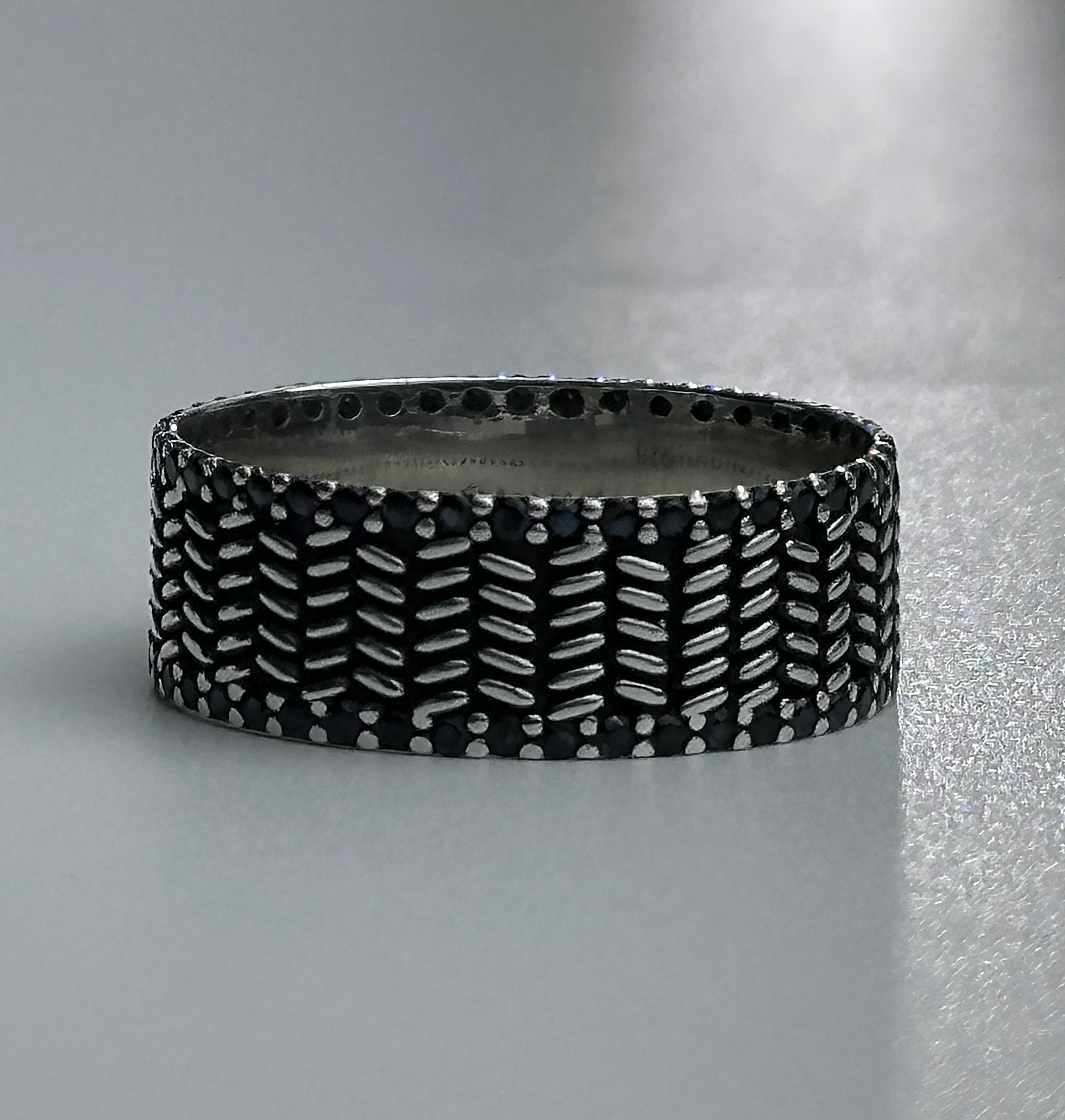 Handmade Textured Chevron Ring in 925 Sterling Silver – Oxidized Wide Band