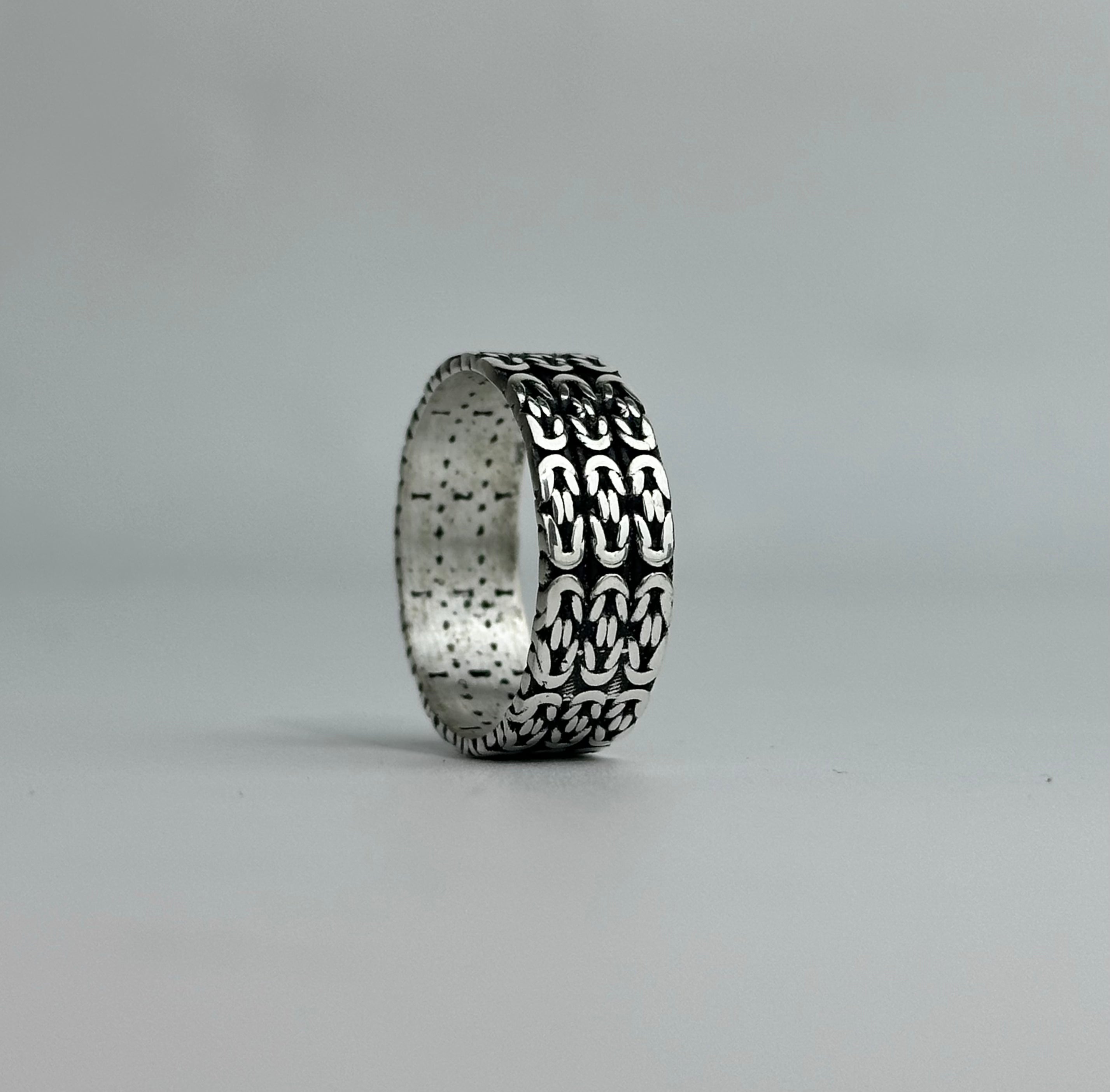 Handmade Sterling Silver Byzantine Chain Link Ring Band