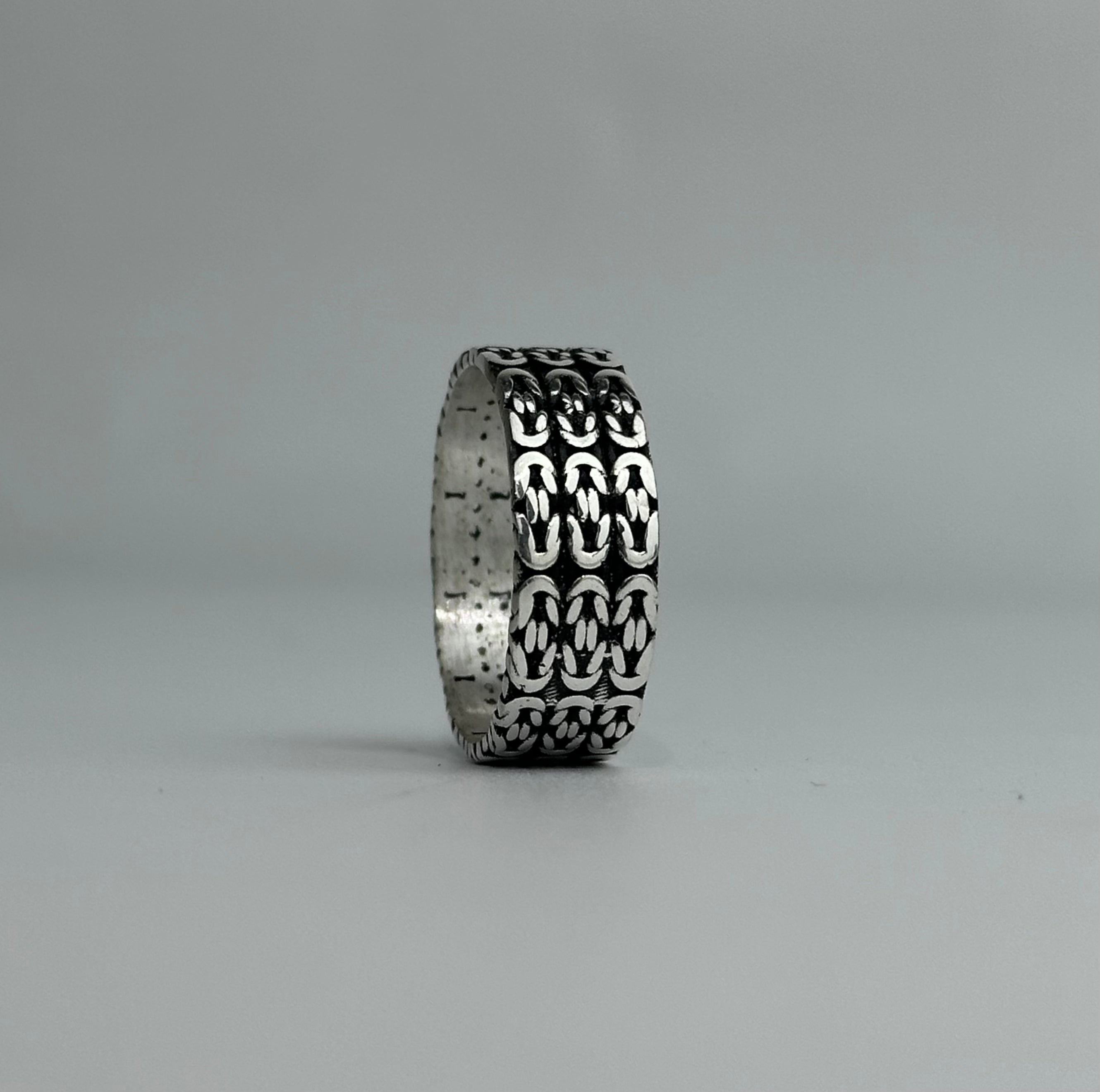 Handmade Sterling Silver Byzantine Chain Link Ring Band