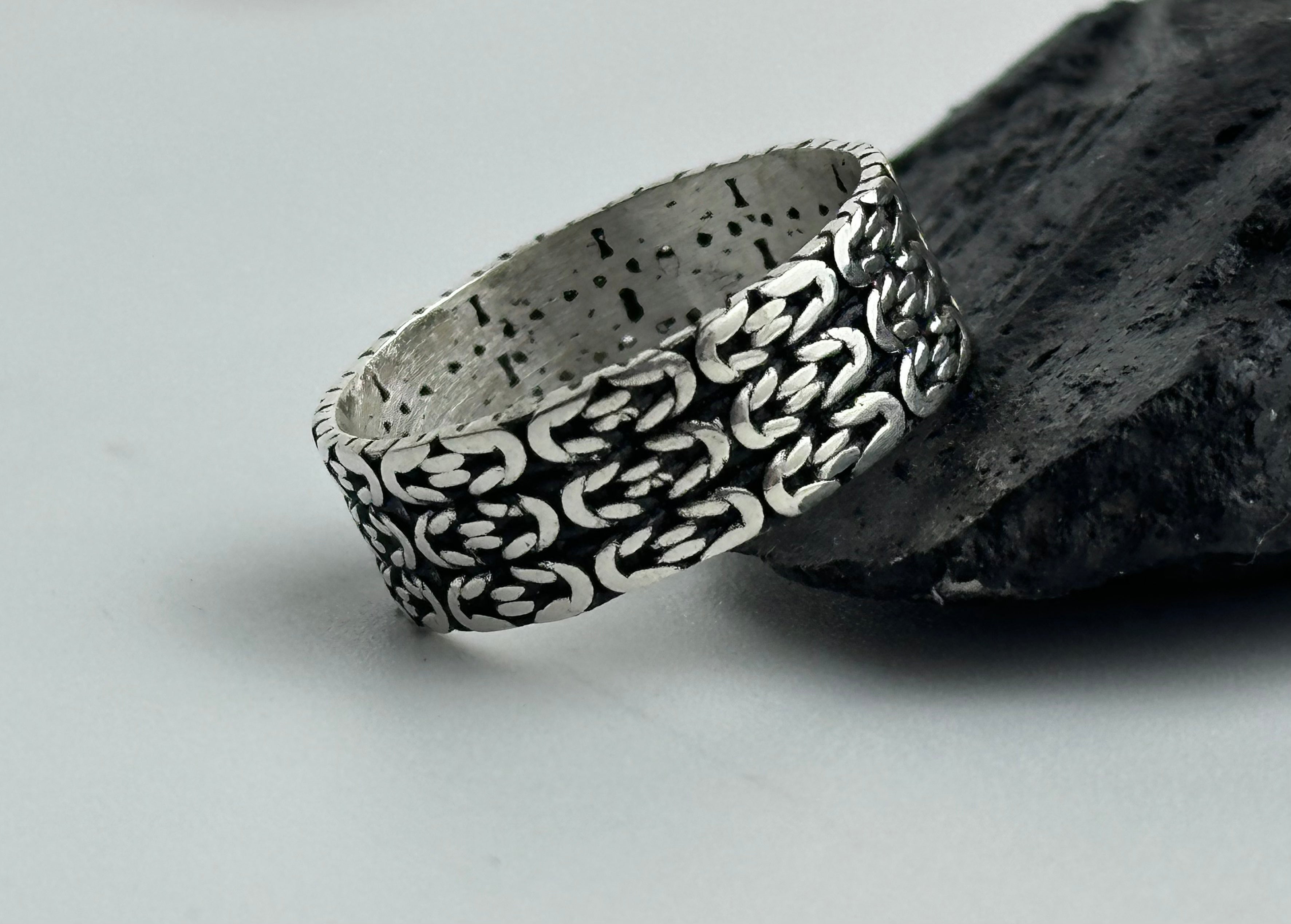Handmade Sterling Silver Byzantine Chain Link Ring Band