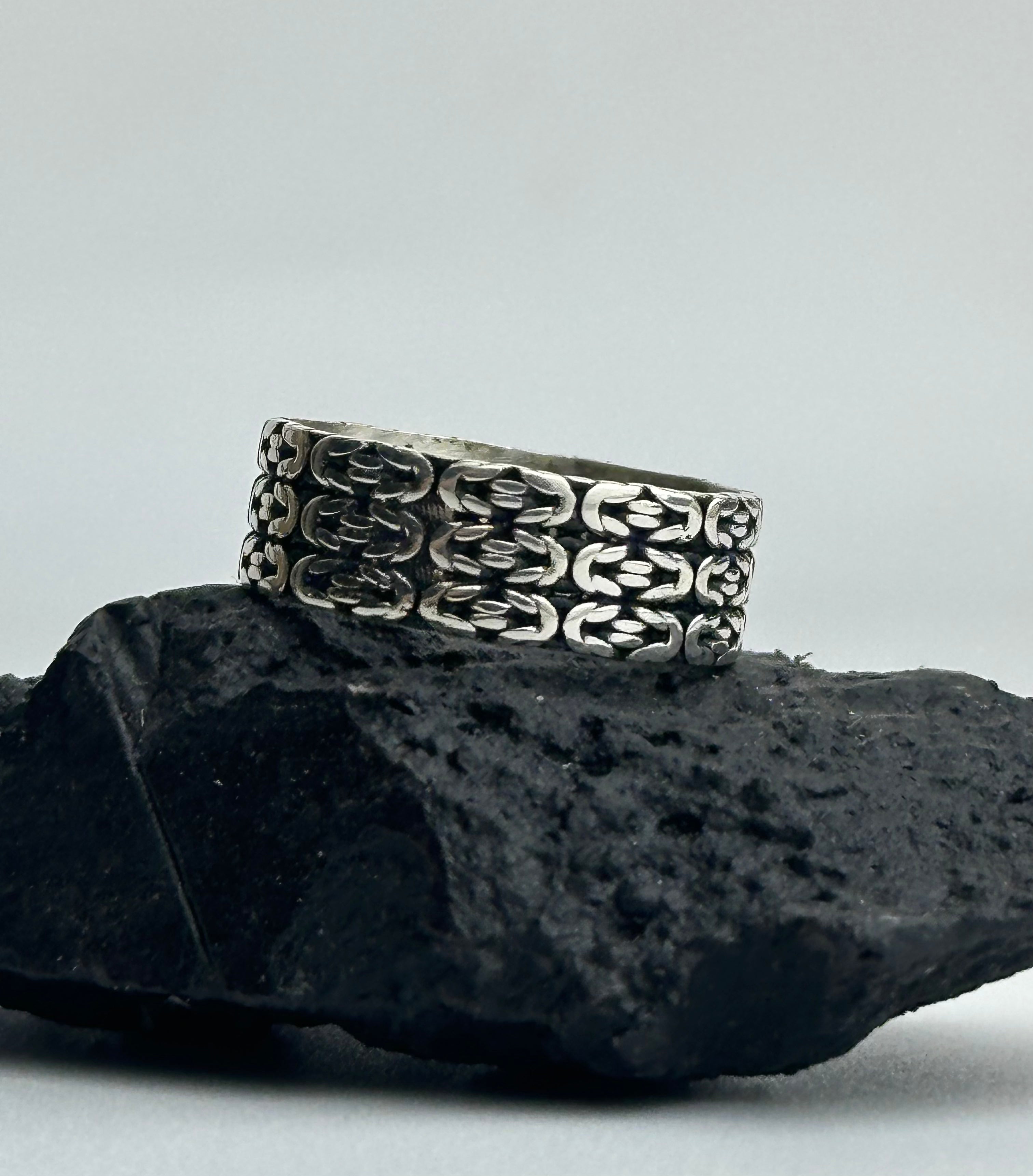 Handmade Sterling Silver Byzantine Chain Link Ring Band