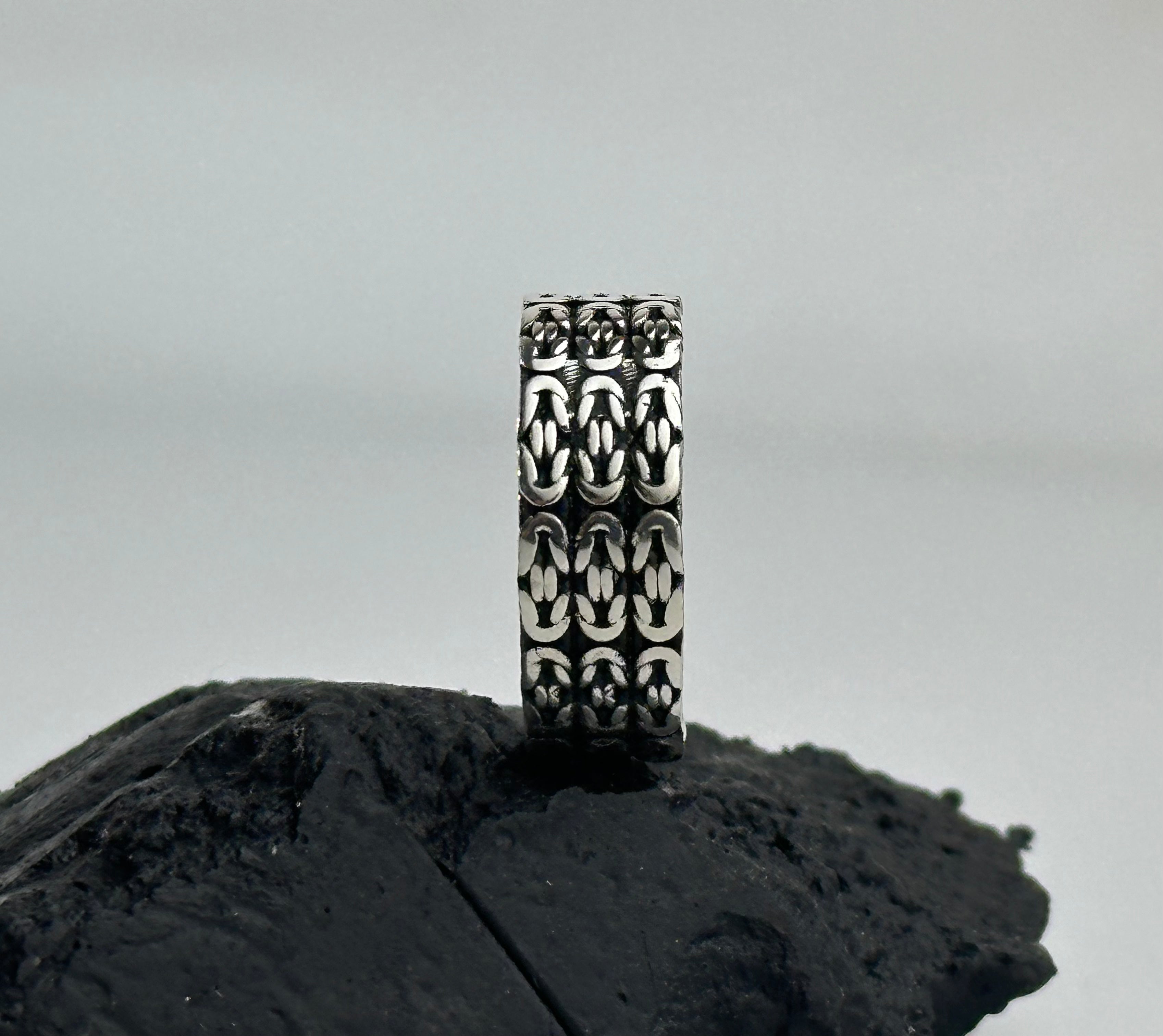 Handmade Sterling Silver Byzantine Chain Link Ring Band