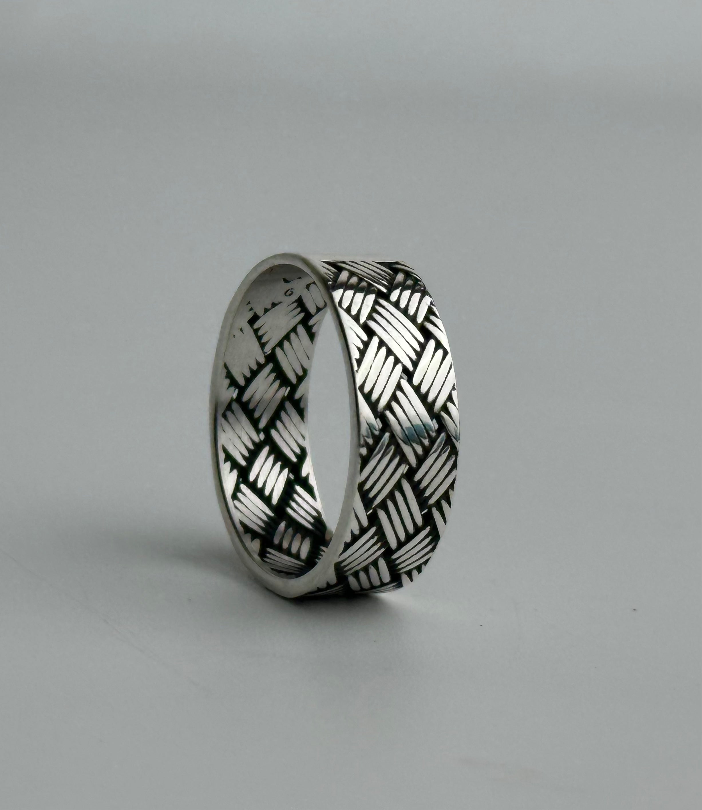 Sterling Silver Basket Weave Band Ring – Textured Woven Statement Jewelry