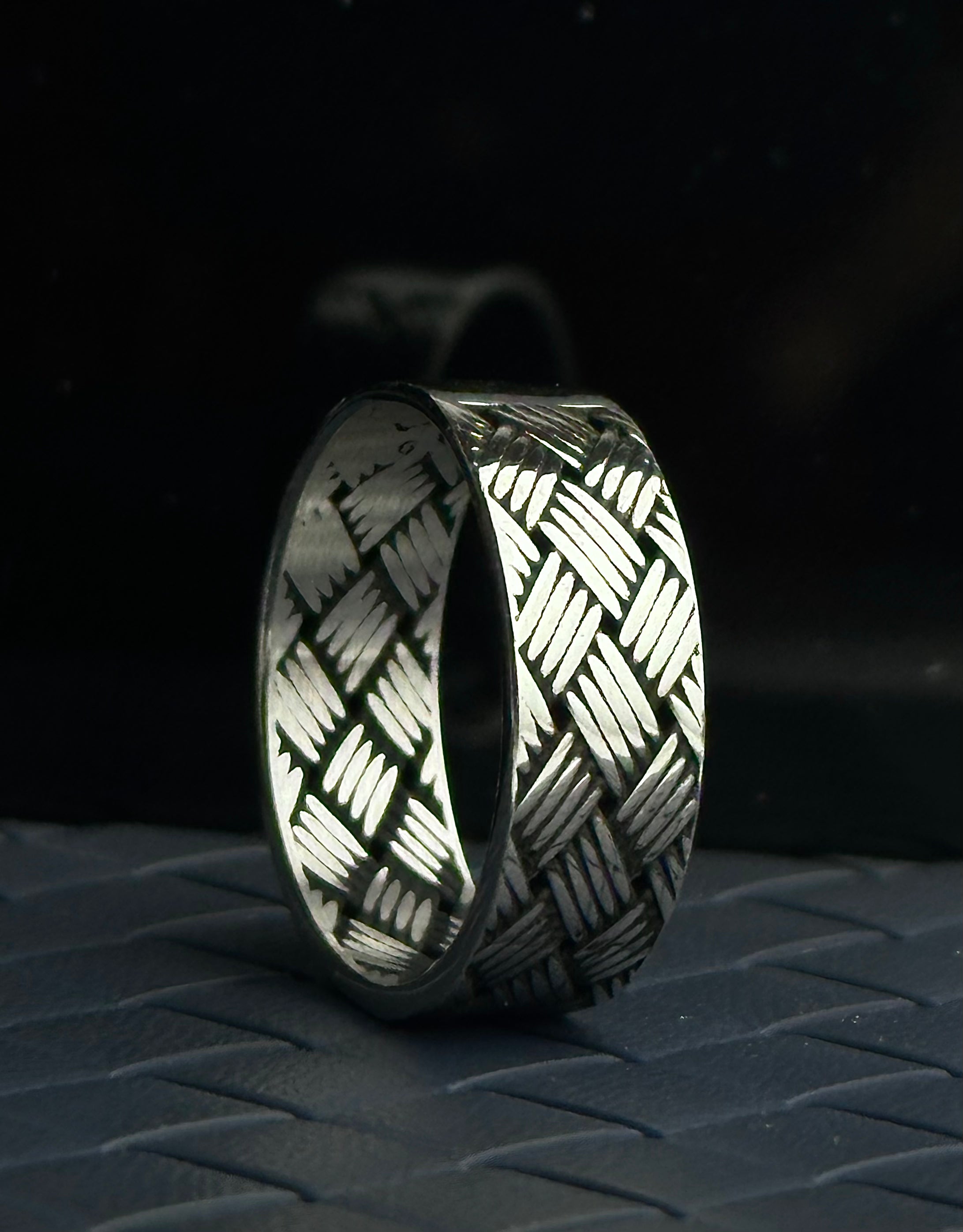 Sterling Silver Basket Weave Band Ring – Textured Woven Statement Jewelry