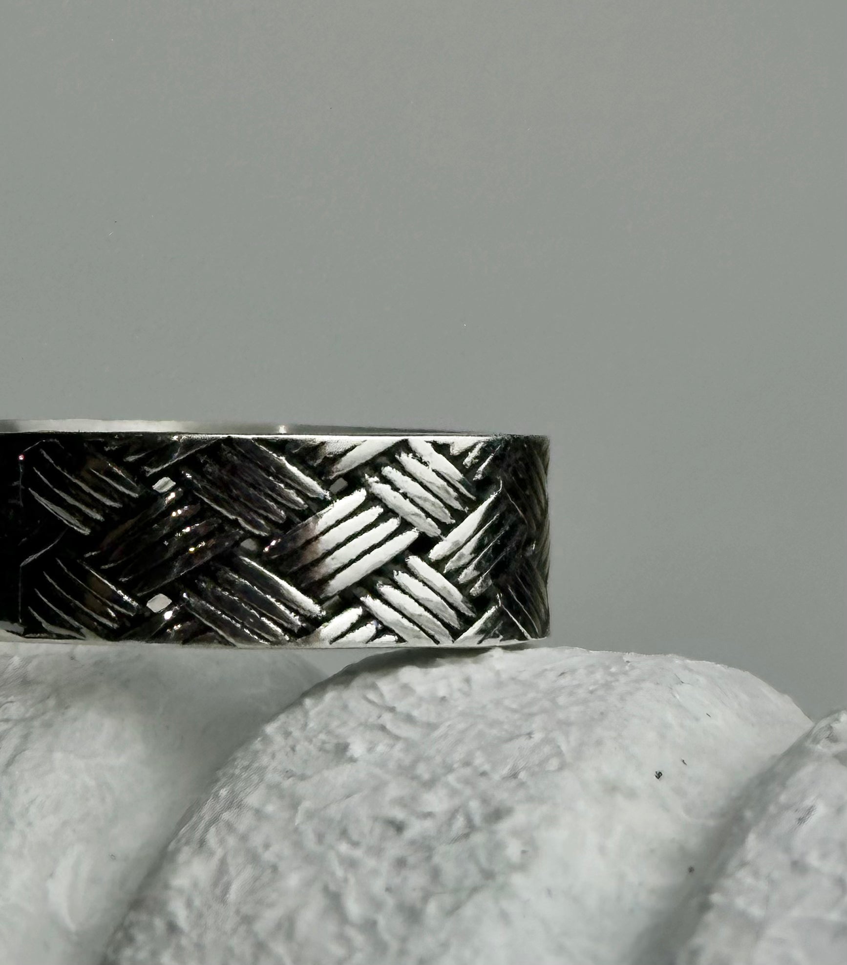 Sterling Silver Basket Weave Band Ring – Textured Woven Statement Jewelry