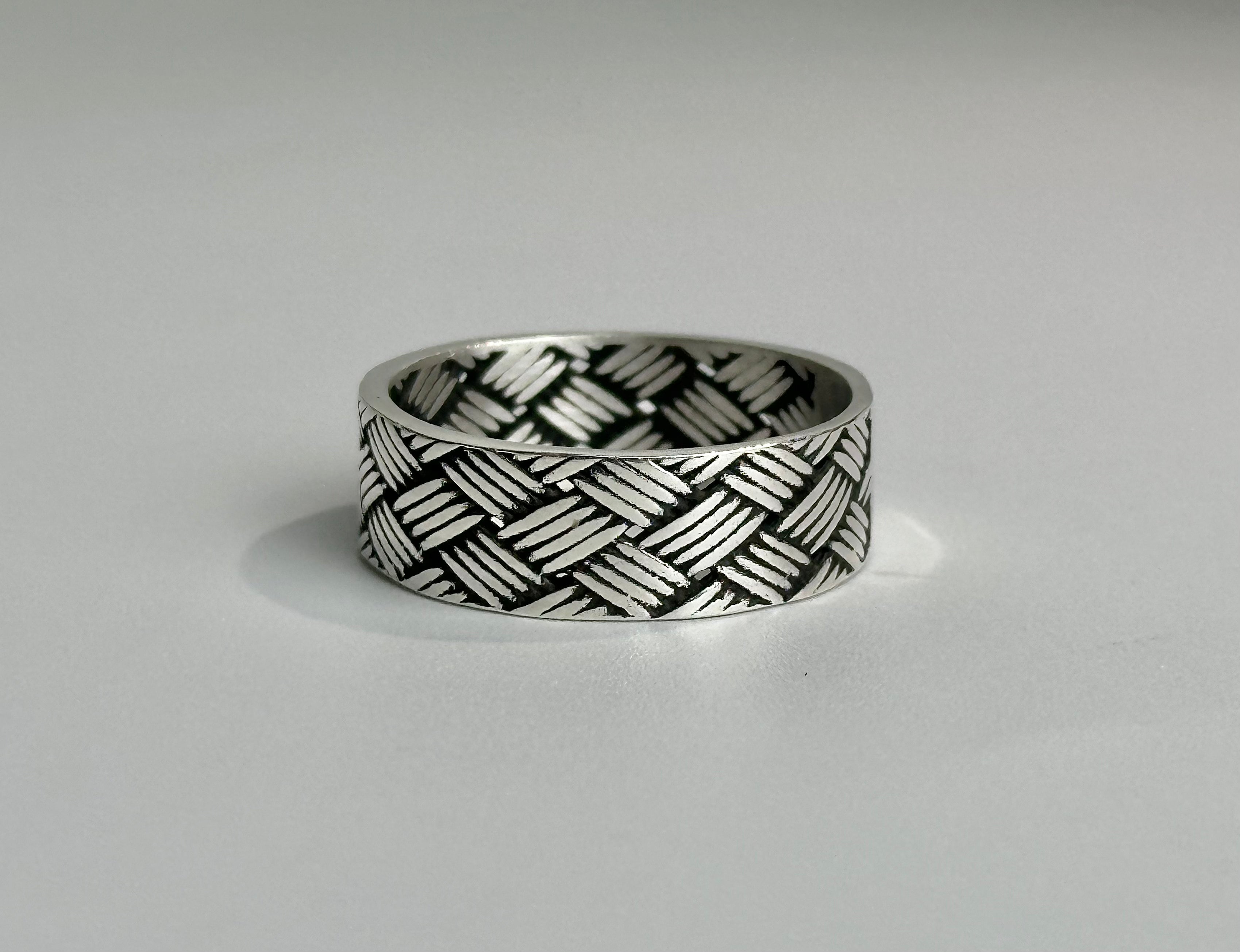 Sterling Silver Basket Weave Band Ring – Textured Woven Statement Jewelry