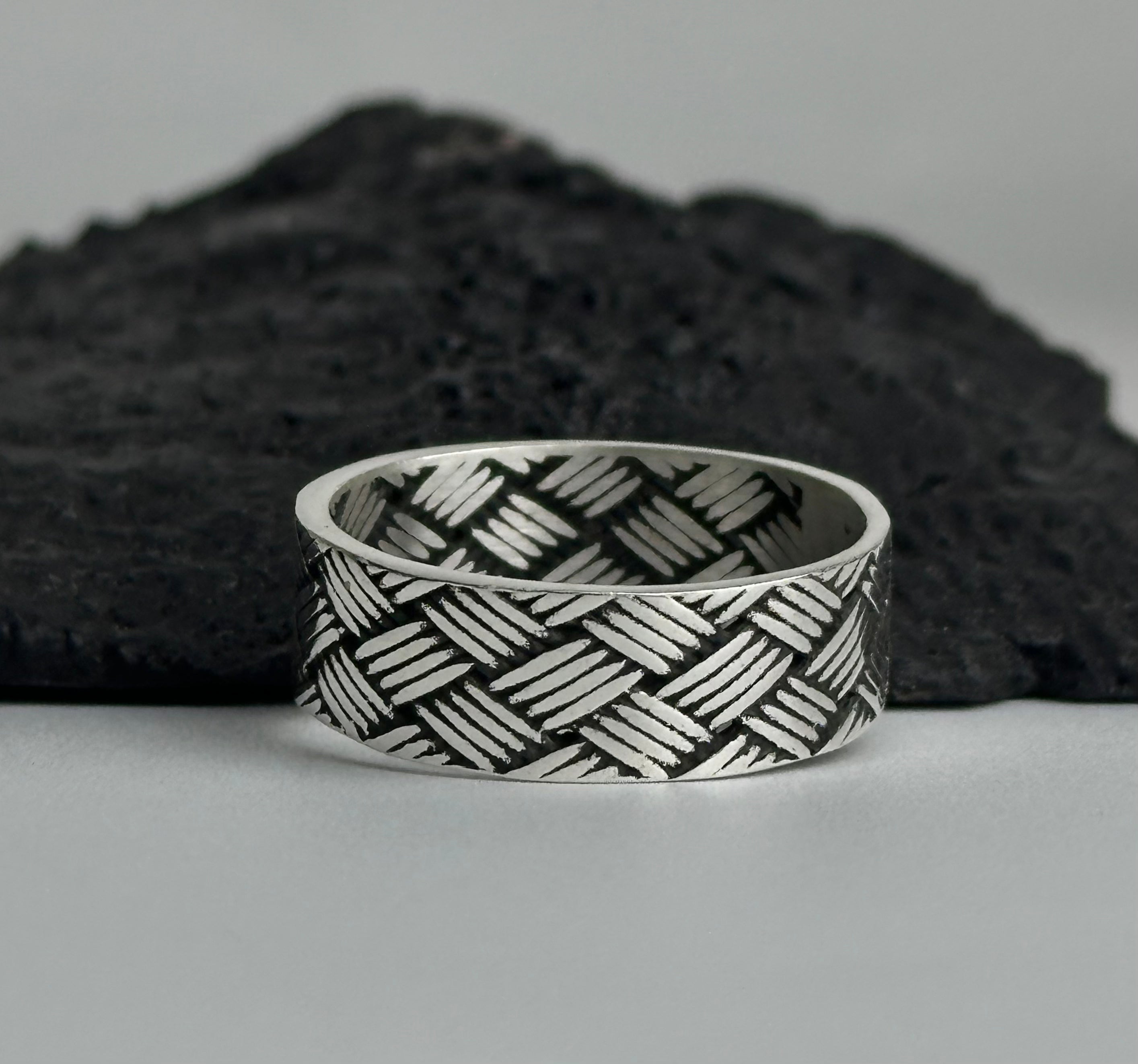 Sterling Silver Basket Weave Band Ring – Textured Woven Statement Jewelry