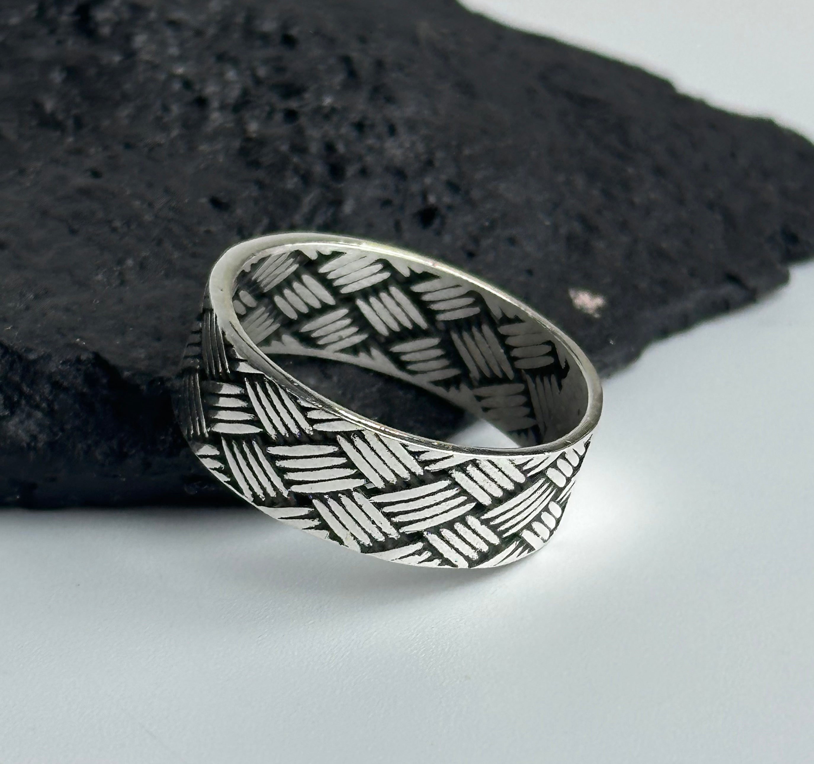 Sterling Silver Basket Weave Band Ring – Textured Woven Statement Jewelry