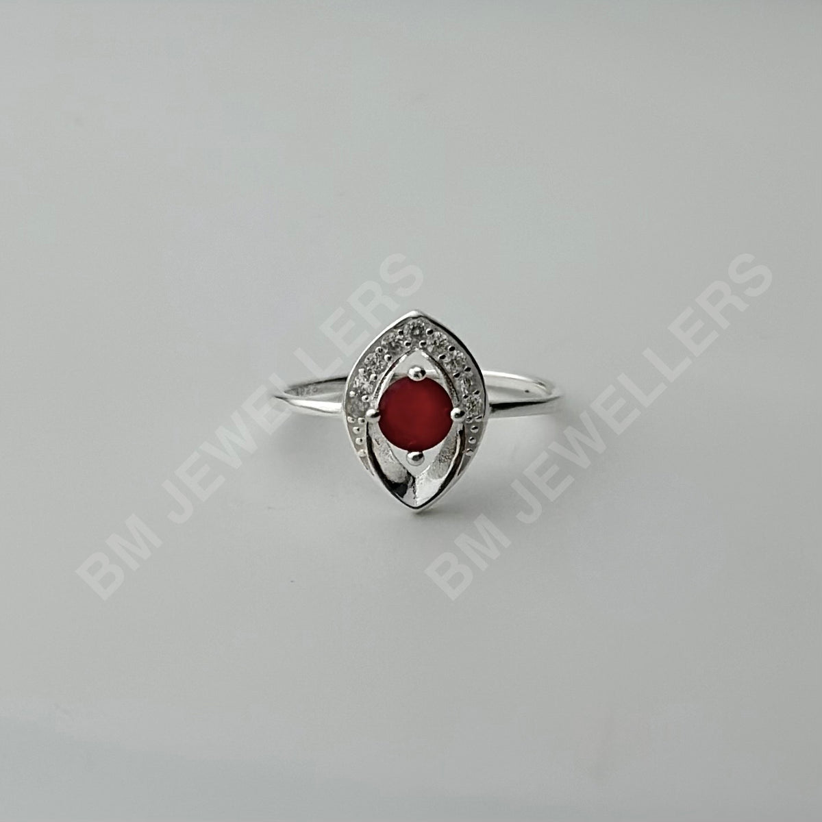 Red Stone Cocktail Halo Ring - BM Jewellers