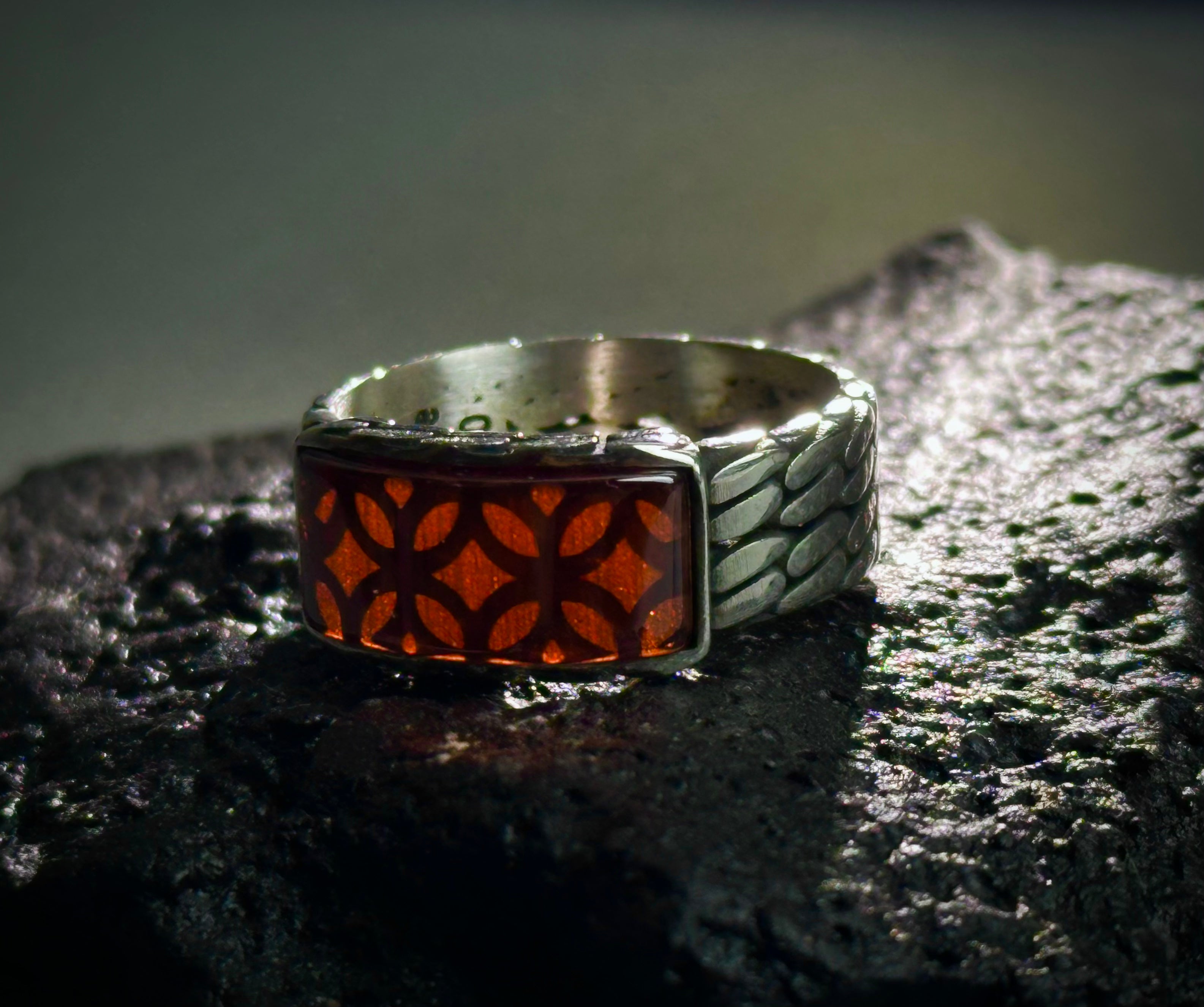 Men's Rectangle Red Agate Sterling Silver Ring - Minimalist Band