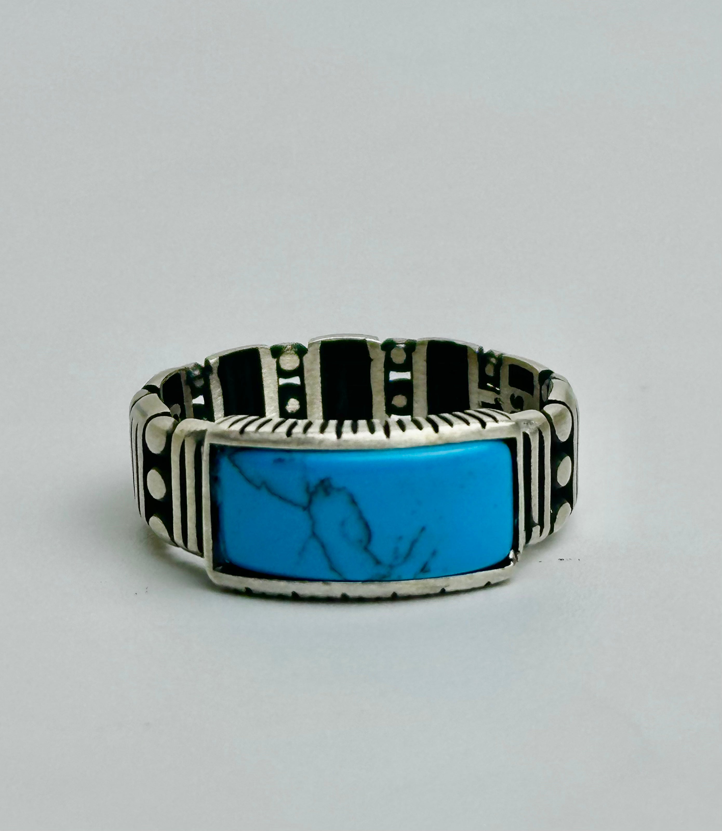 Handmade Sterling Silver Firoza Band Ring – Synthetic Turquoise Stone