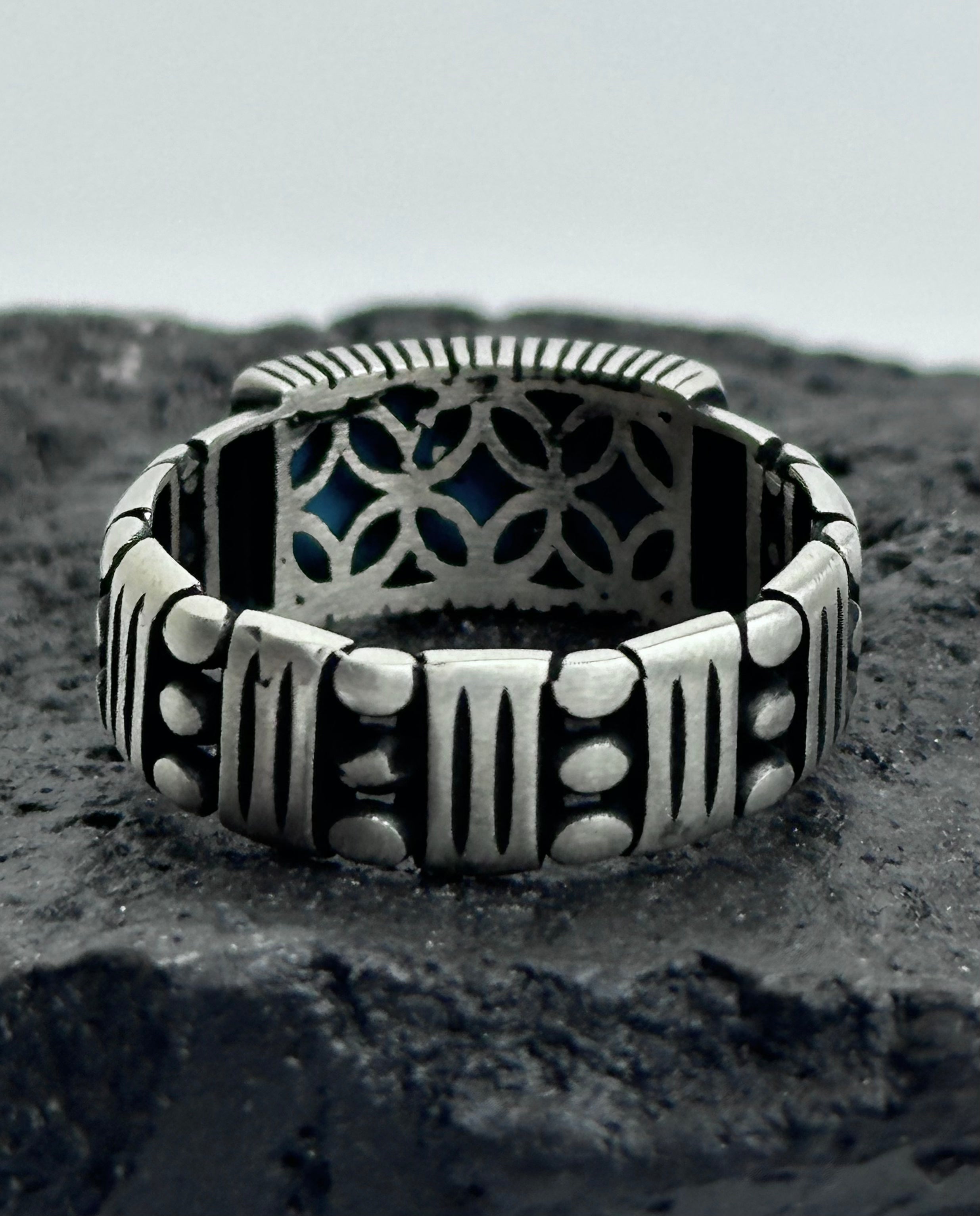 Handmade Sterling Silver Firoza Band Ring – Synthetic Turquoise Stone