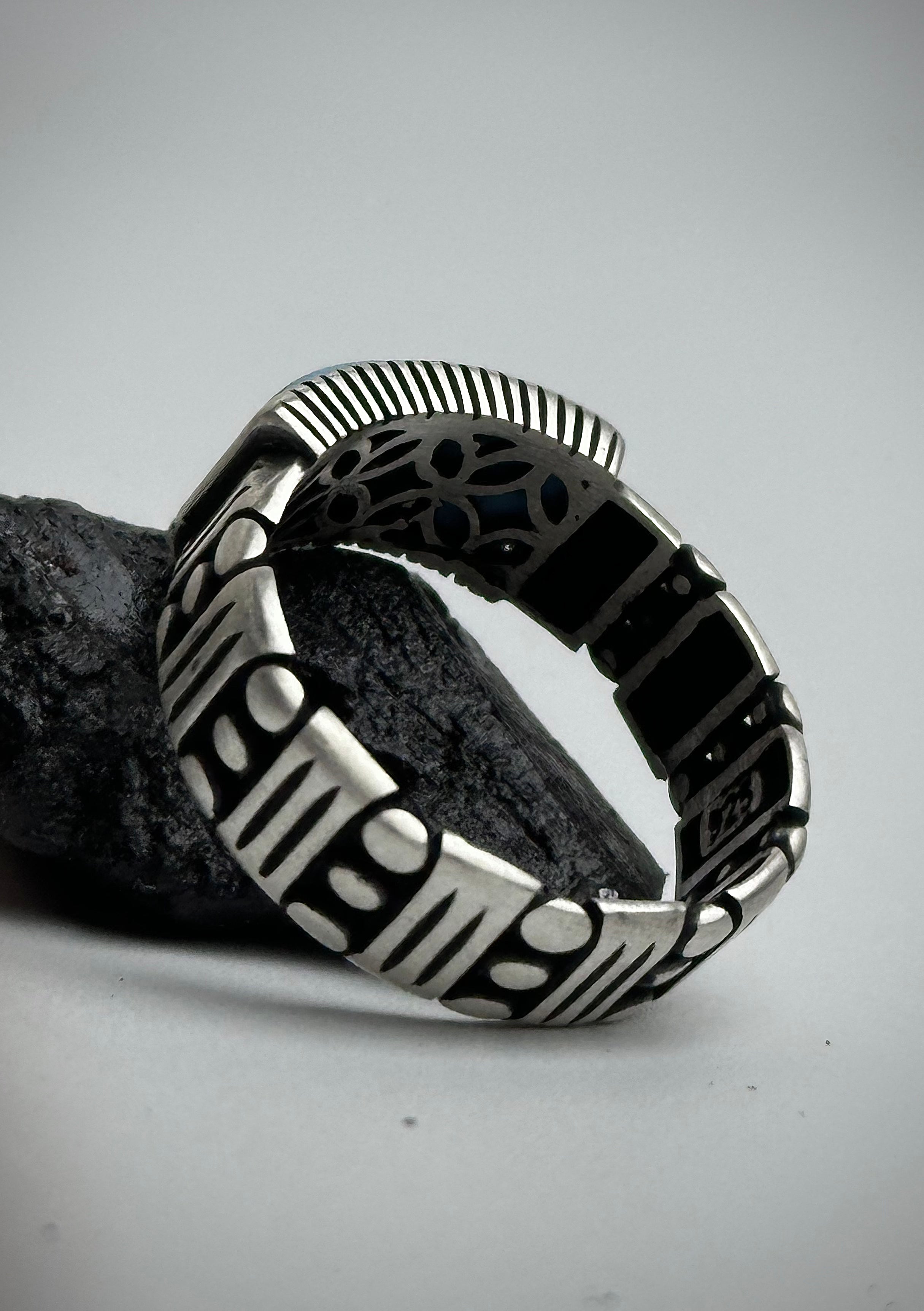 Handmade Sterling Silver Firoza Band Ring – Synthetic Turquoise Stone