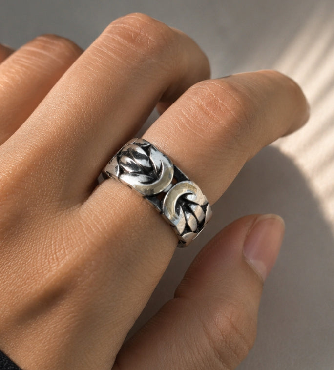 Sterling Silver Totem Band Ring – Native Style Carved Jewelry