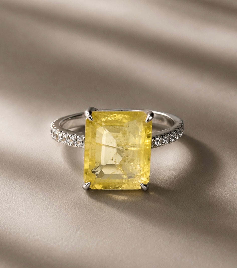 Radiant Cushion-Cut Synthetic Yellow Sapphire Ring