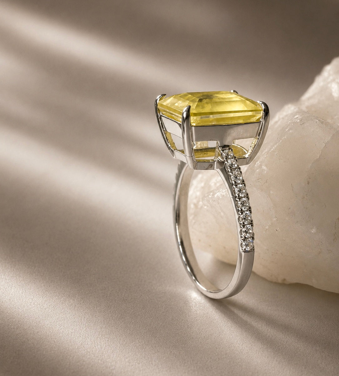 Radiant Cushion-Cut Synthetic Yellow Sapphire Ring
