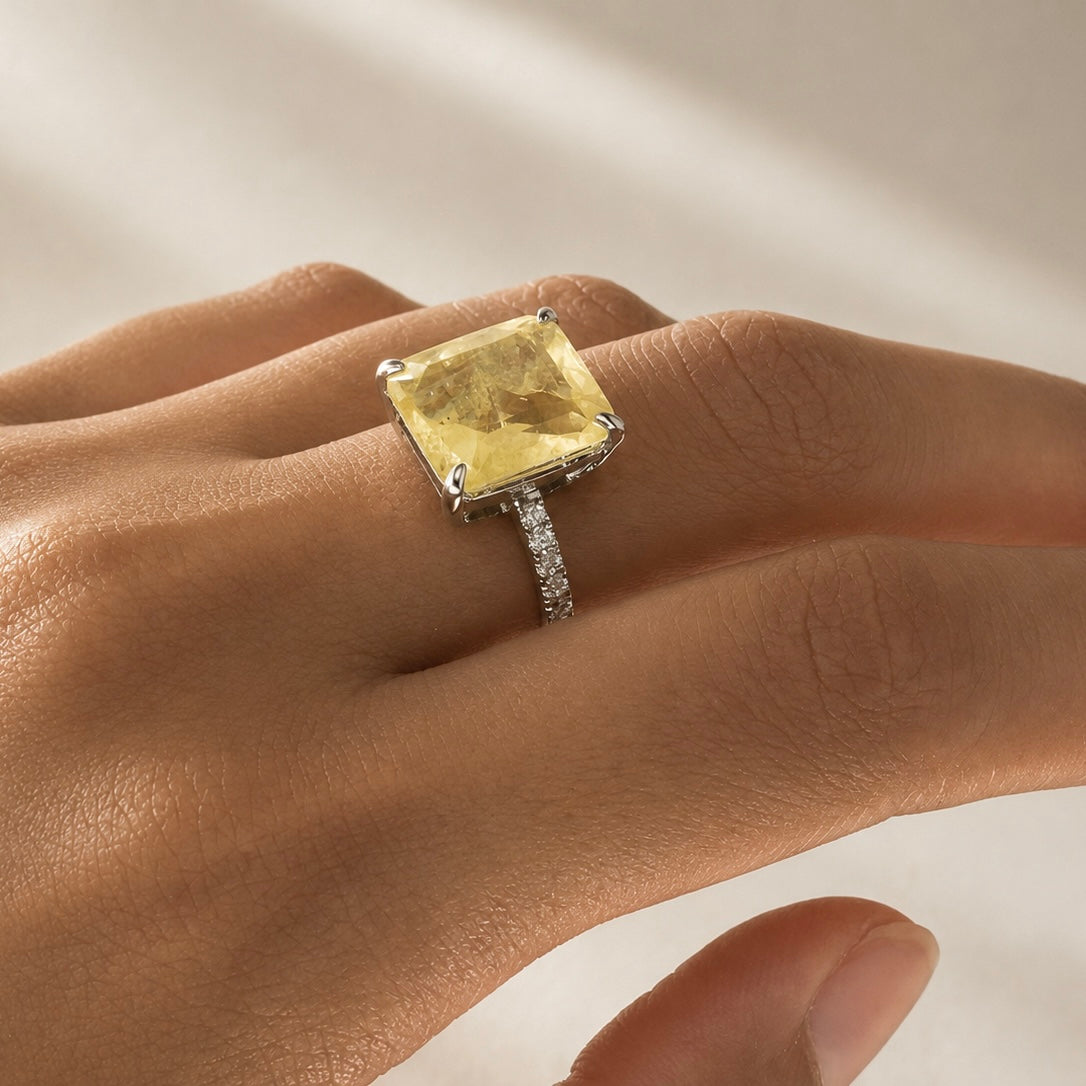 Radiant Cushion-Cut Synthetic Yellow Sapphire Ring