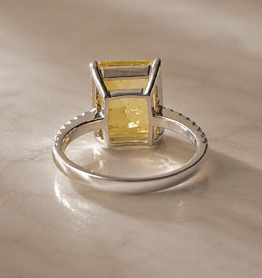 Radiant Cushion-Cut Synthetic Yellow Sapphire Ring