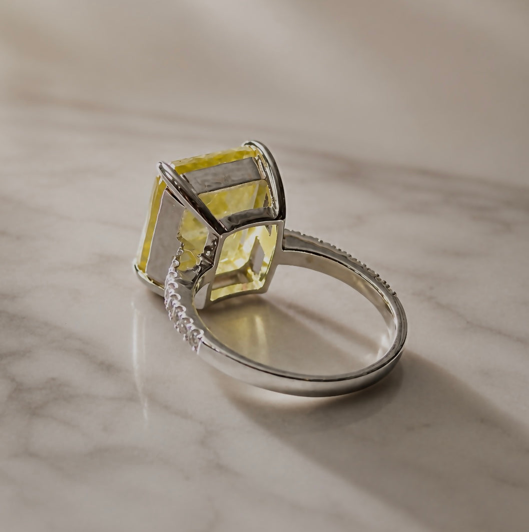 Radiant Cushion-Cut Synthetic Yellow Sapphire Ring
