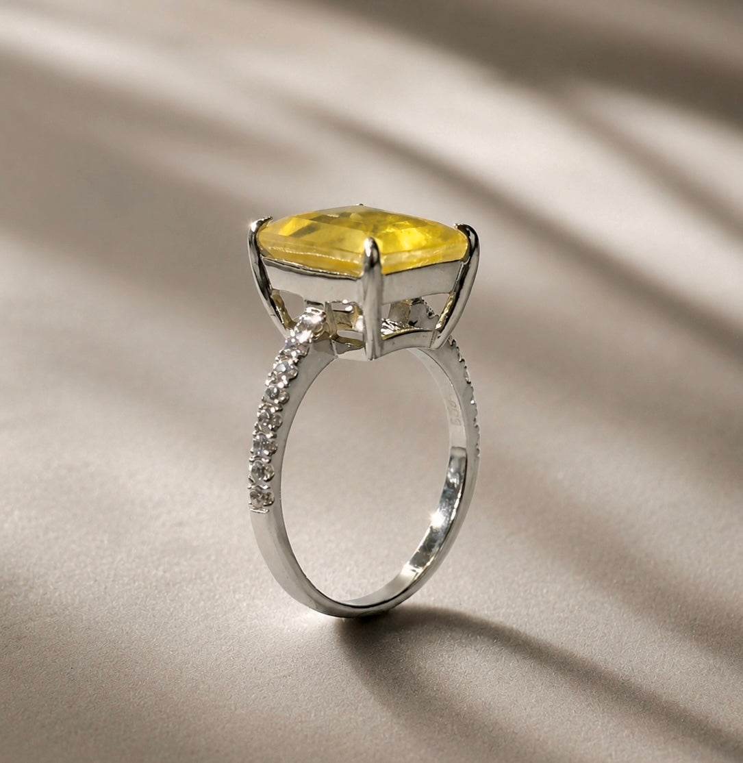 Radiant Cushion-Cut Synthetic Yellow Sapphire Ring