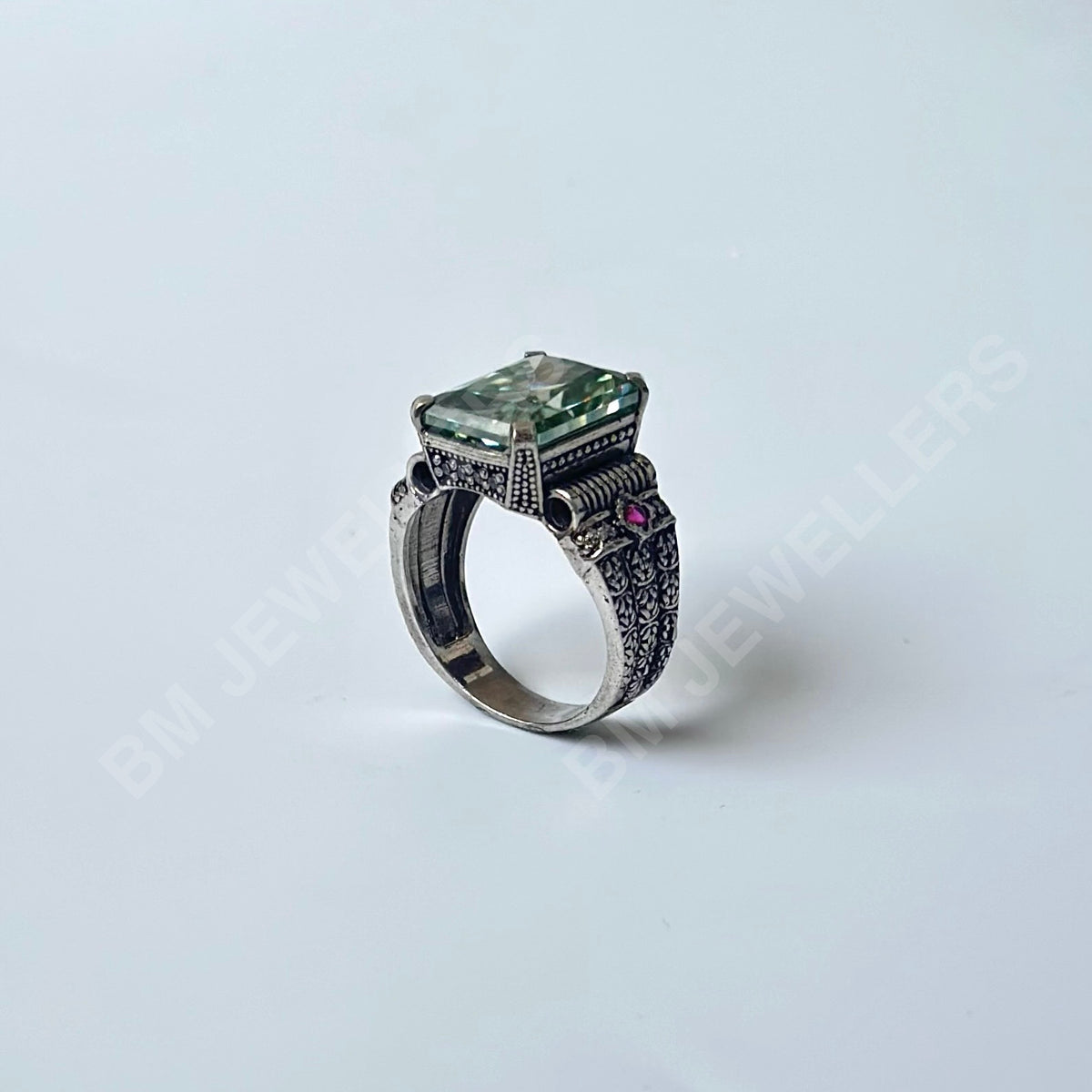"The Mint Block" Men's Emerald-Cut Mint Green Signet Ring - BM Jewellers