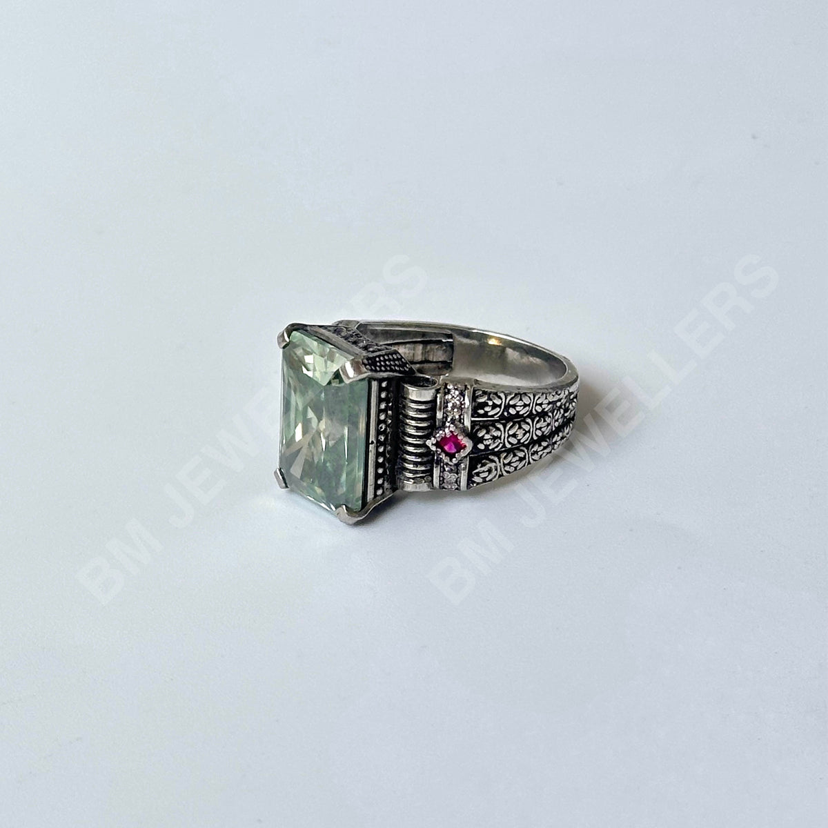 "The Mint Block" Men's Emerald-Cut Mint Green Signet Ring - BM Jewellers